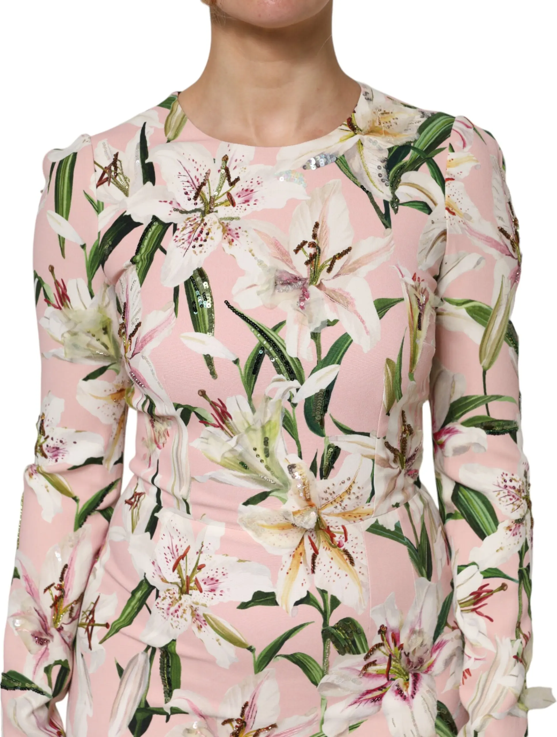 Pink Lily Viscose Sheath Stretch Midi Dress Dolce & Gabbana