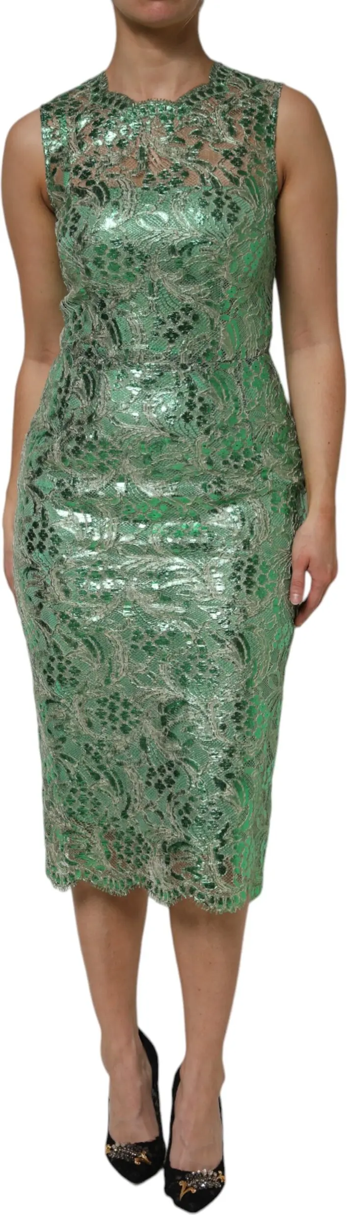 Yashil Paxta Gul Shunga Bichilgan Midi Kiyim Dolce & Gabbana