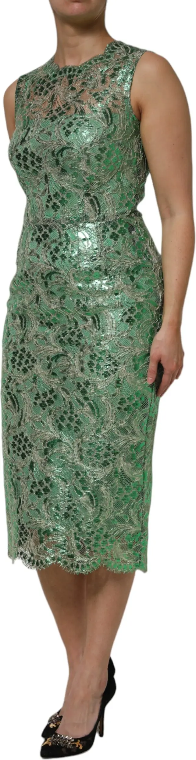 Yashil Paxta Gul Shunga Bichilgan Midi Kiyim Dolce & Gabbana