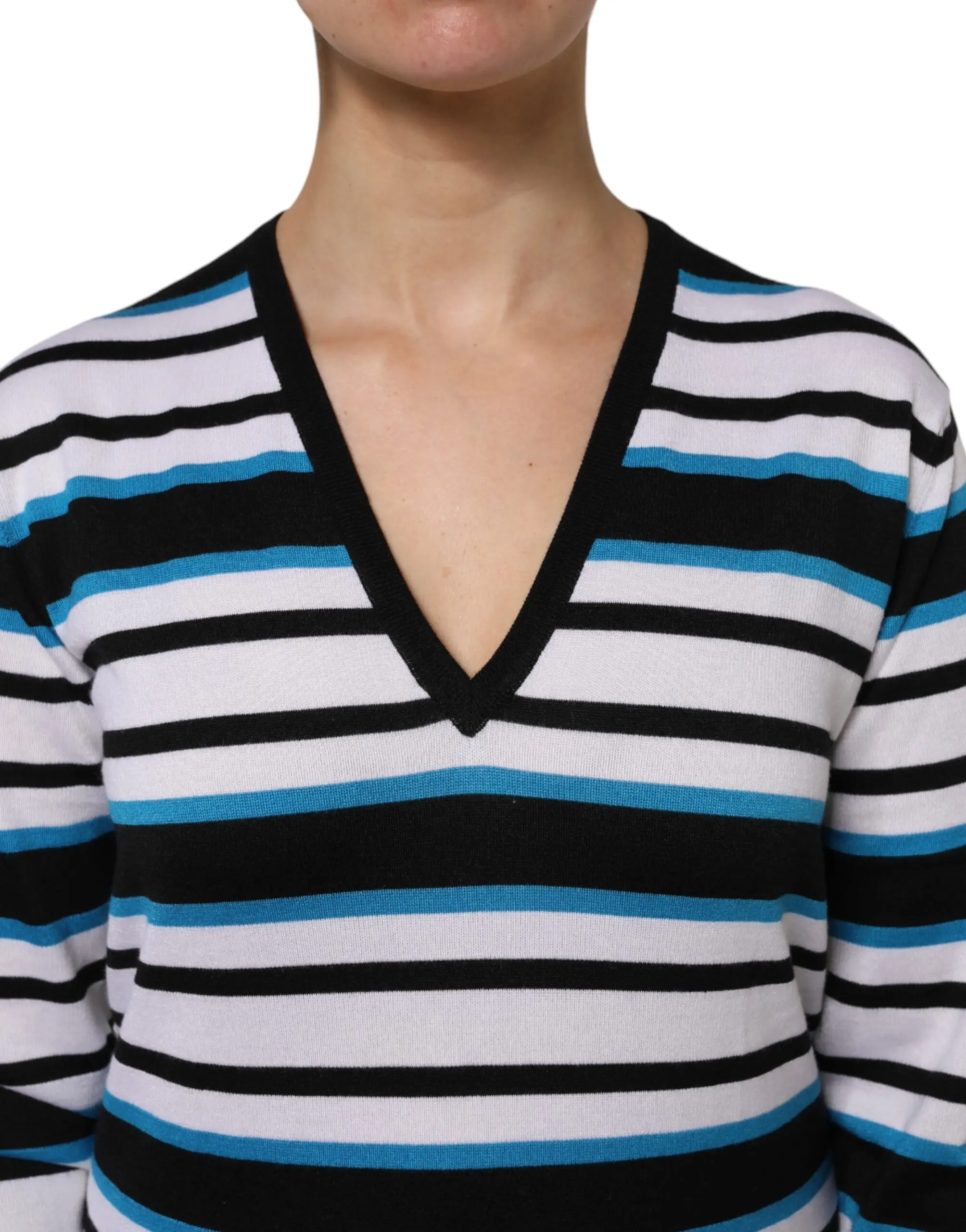 Multicolor Stripes Long Sleeves V-neck Top Dolce & Gabbana