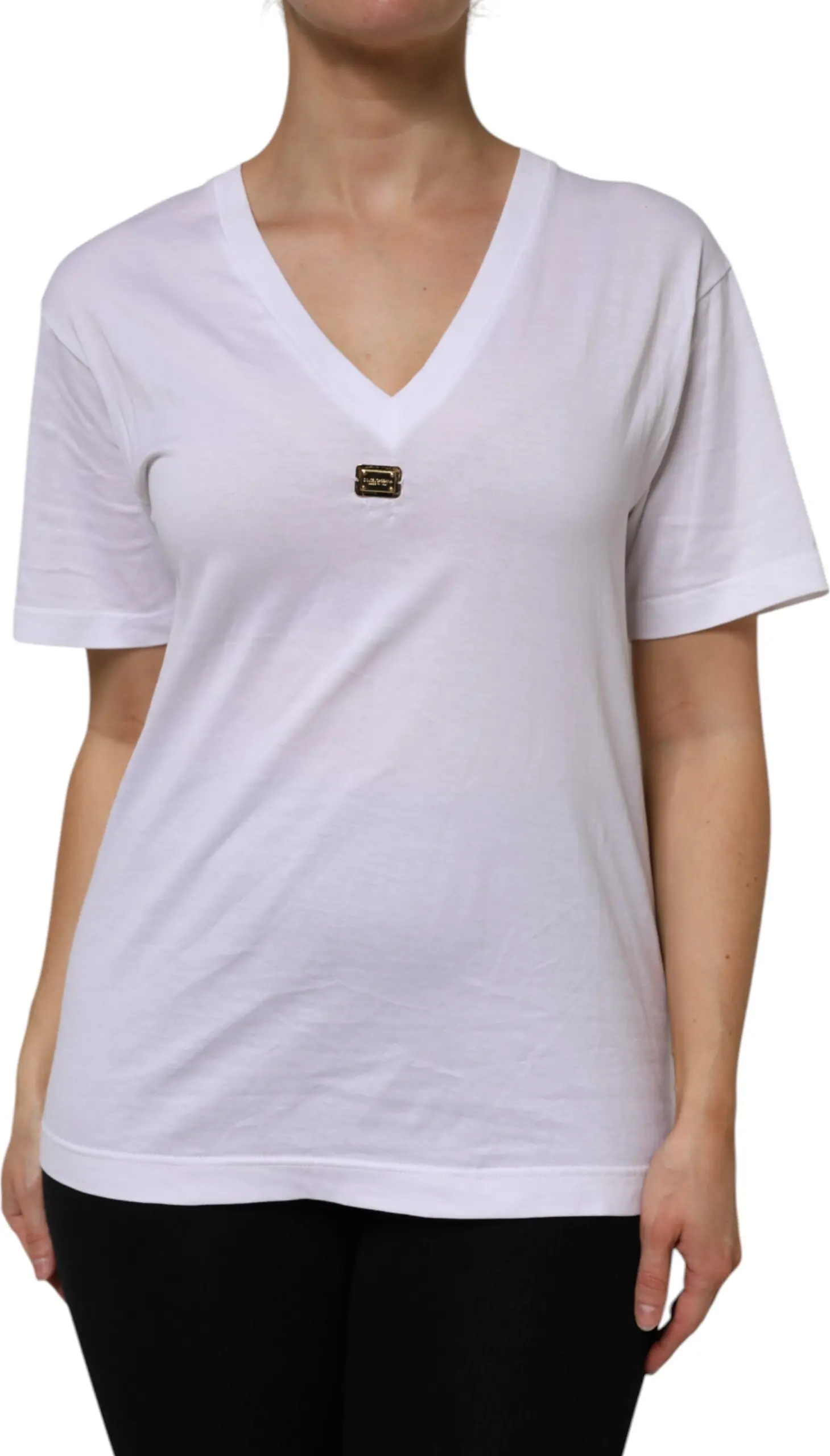 White Cotton Short Sleeve V-Neck Top T-shirt Dolce & Gabbana
