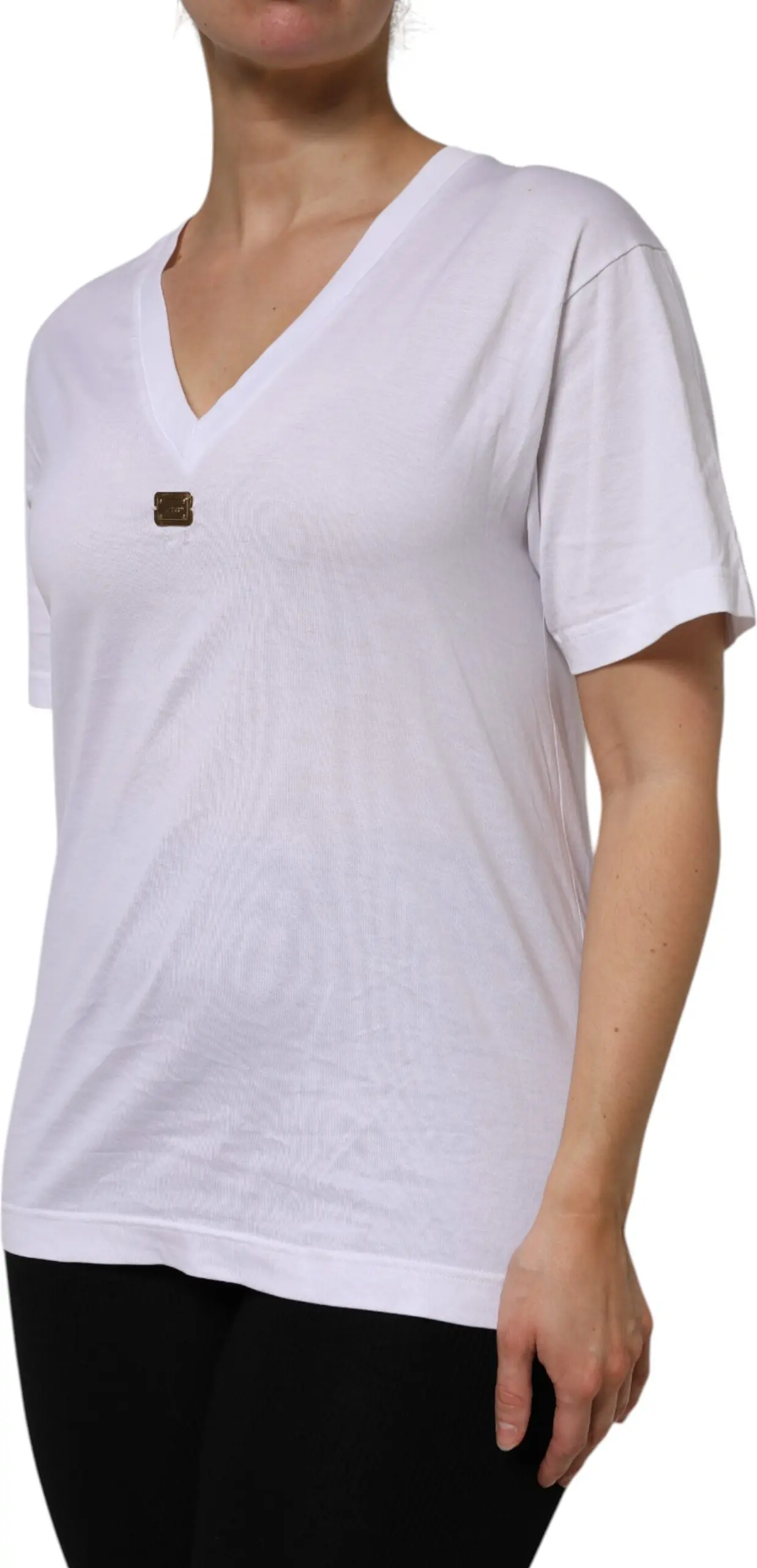White Cotton Short Sleeve V-Neck Top T-shirt Dolce & Gabbana