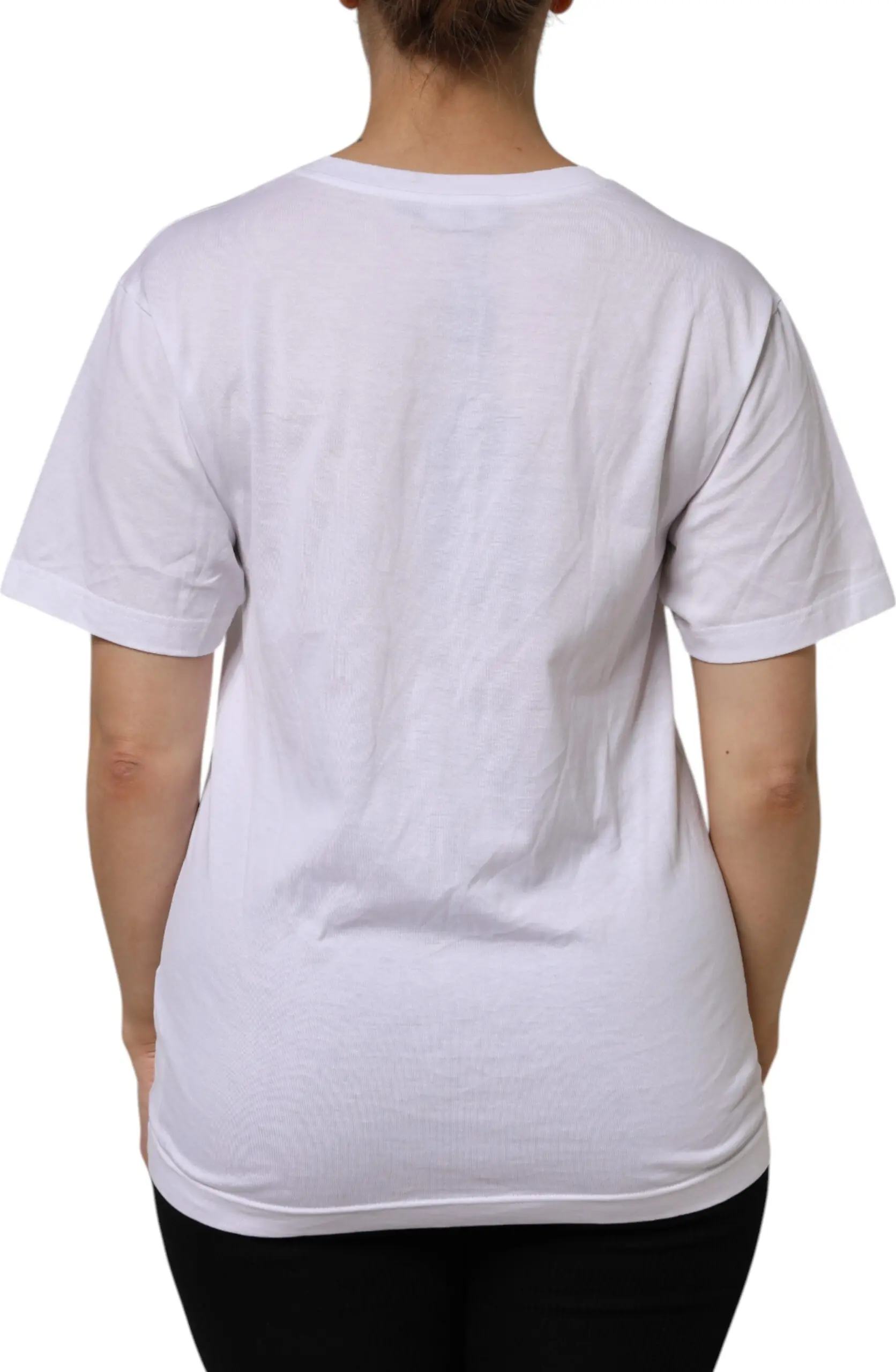 White Cotton Short Sleeve V-Neck Top T-shirt Dolce & Gabbana