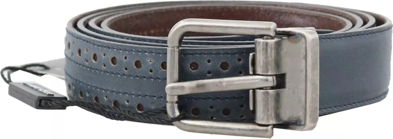 Belt Dolce & Gabbana Blue Perforated Leather Gray Buckle Belt