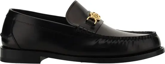 Versace Black Calf Leather Bos Taurus Slip-On Loafers