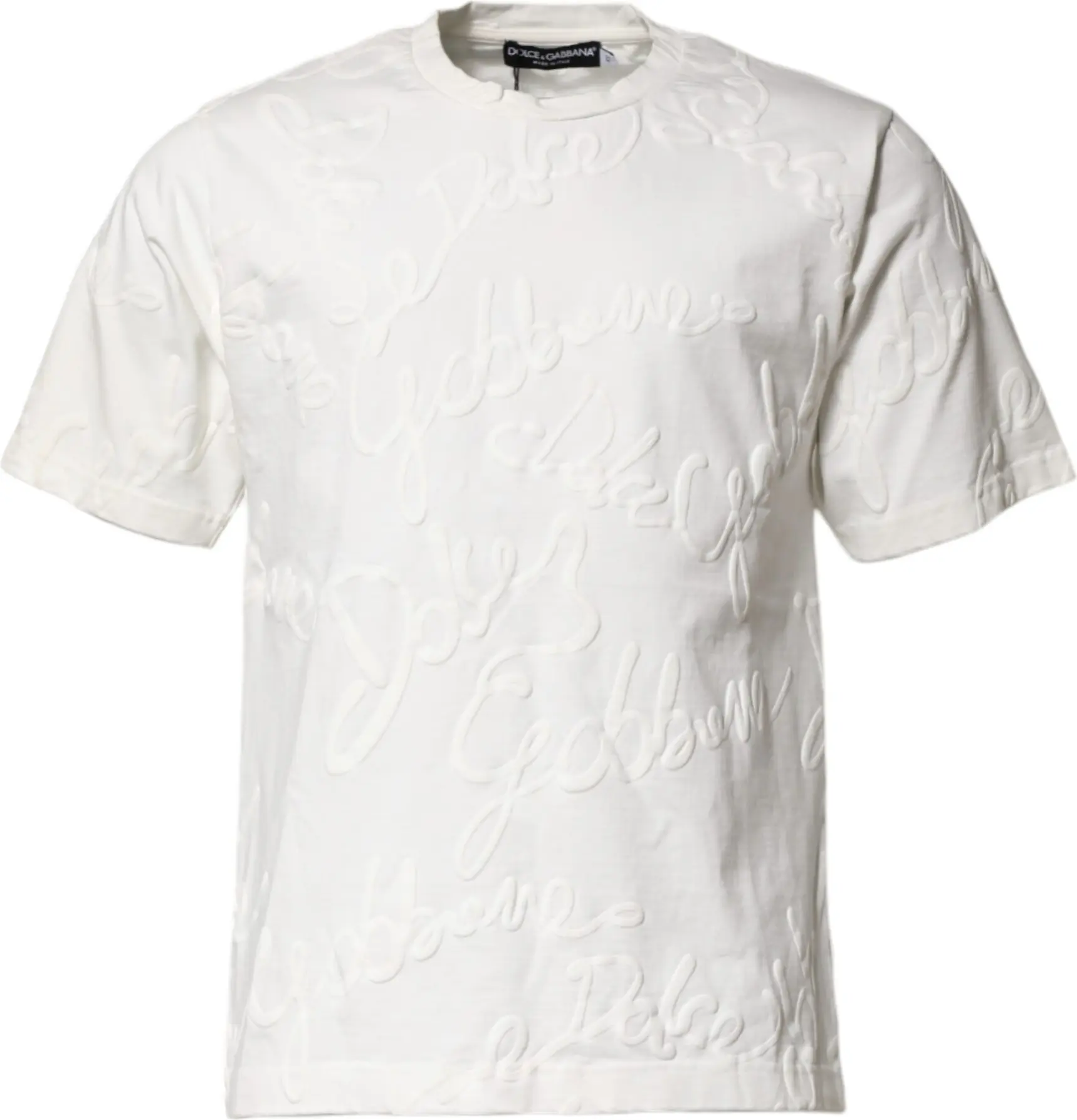 White Cotton Logo Embossed Crew Neck T-shirt Dolce & Gabbana