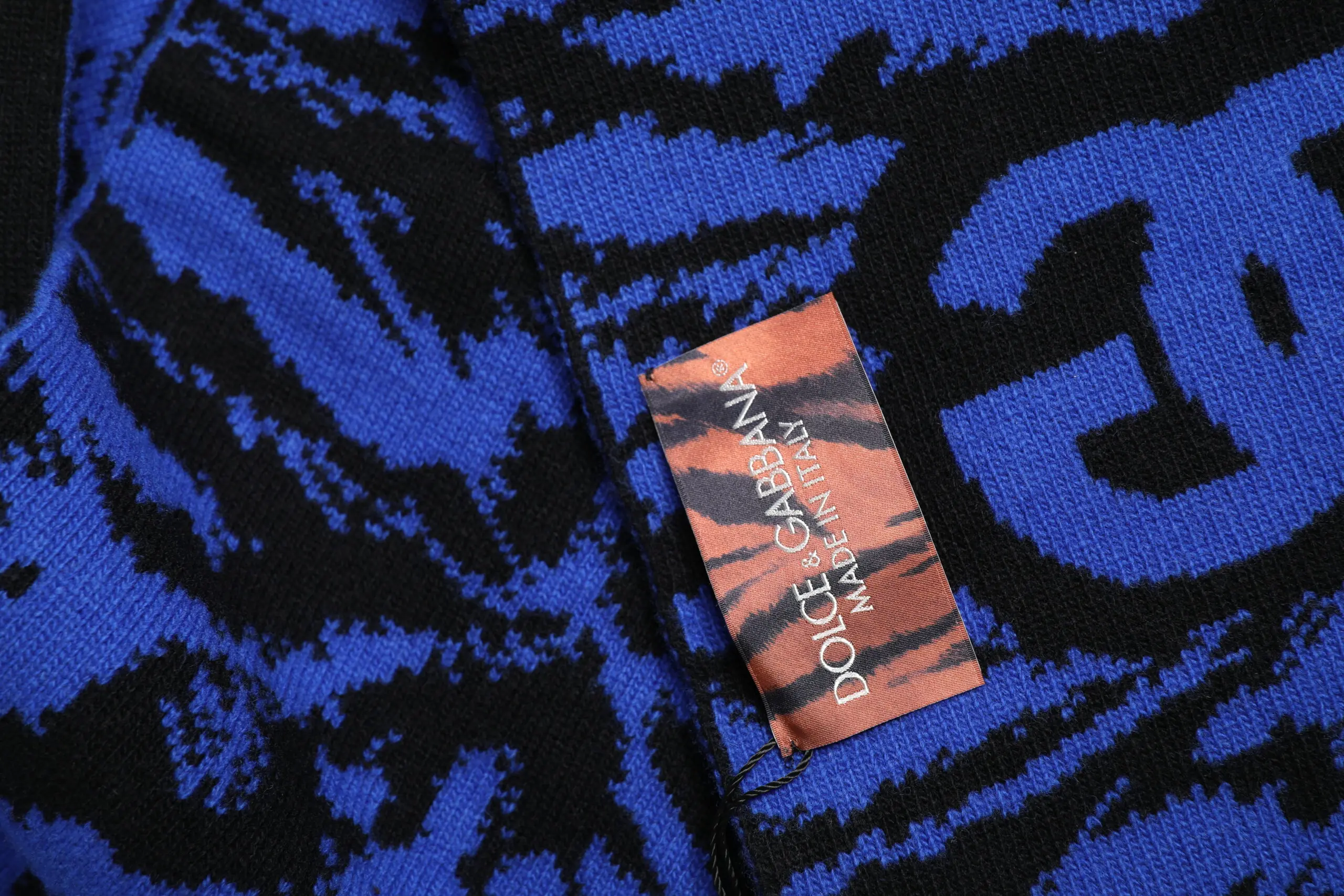 Scarf Dolce & Gabbana Blue Black Logo Neck Warmer Wrap Shawl