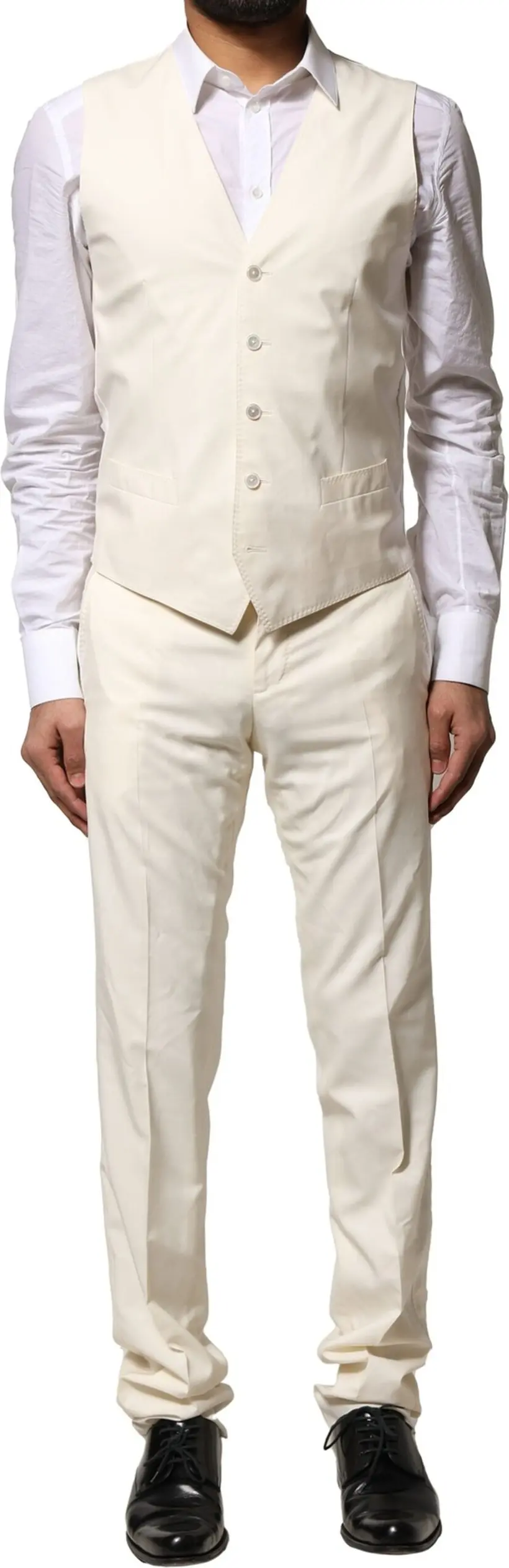 Ivory Wool 3 Piece Single Breasted Suit by Dolce & Gabbana
