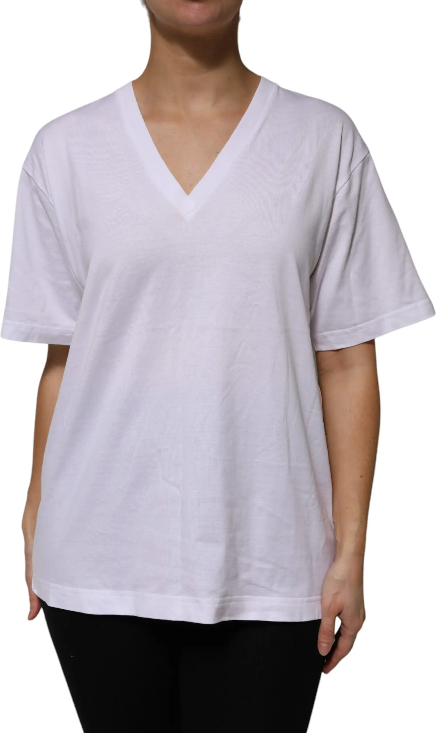 White Cotton Short Sleeves V-neck T-shirt Dolce & Gabbana