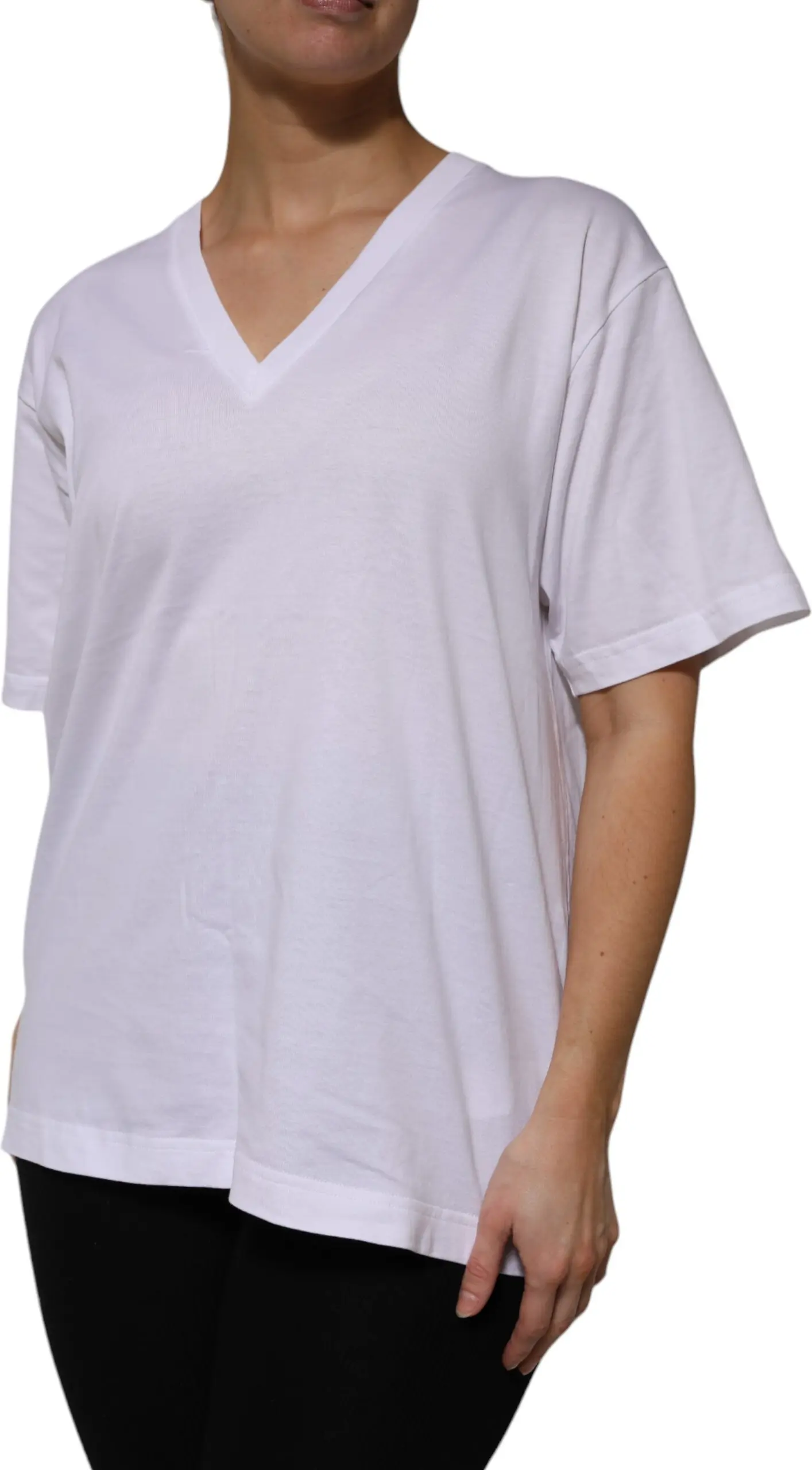 White Cotton Short Sleeves V-neck T-shirt Dolce & Gabbana