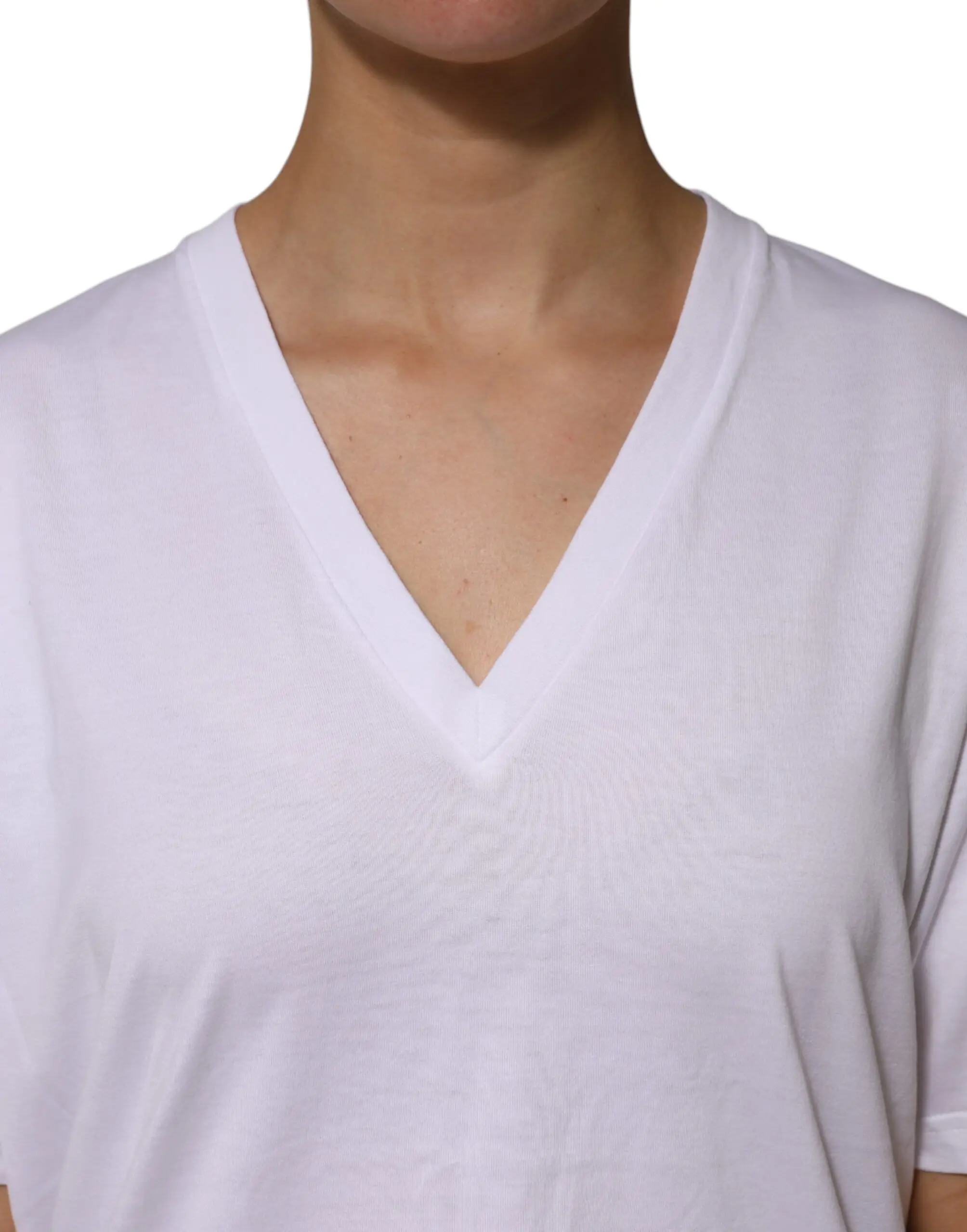 White Cotton Short Sleeves V-neck T-shirt Dolce & Gabbana