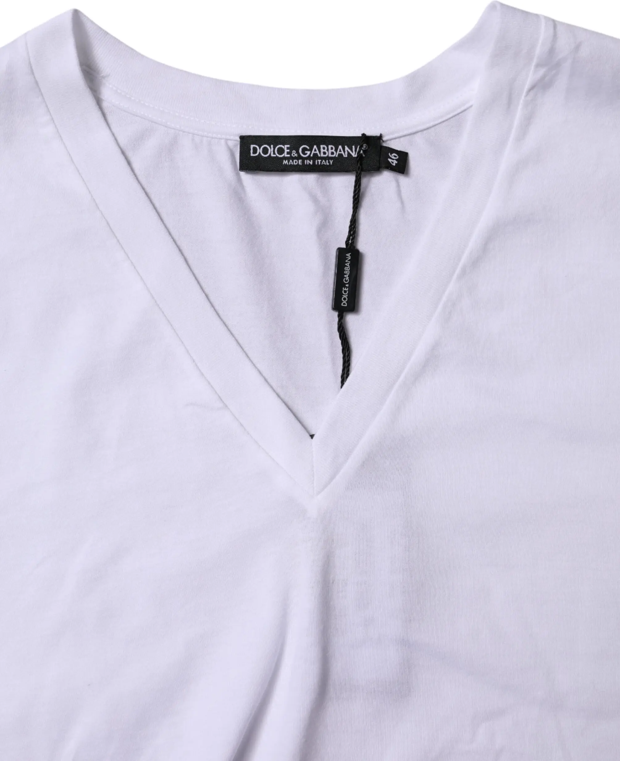 White Cotton Short Sleeves V-neck T-shirt Dolce & Gabbana