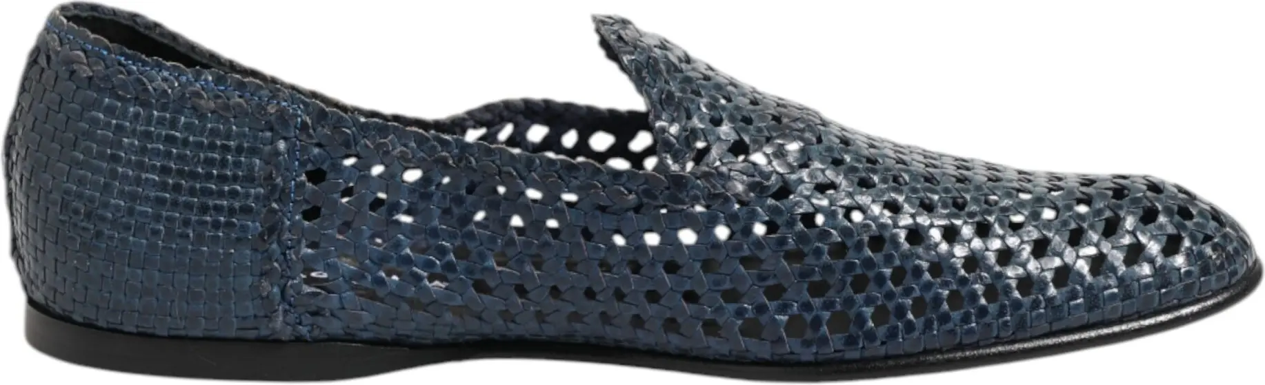 Blue Woven Leather Slip On Loafers Shoes Dolce & Gabbana