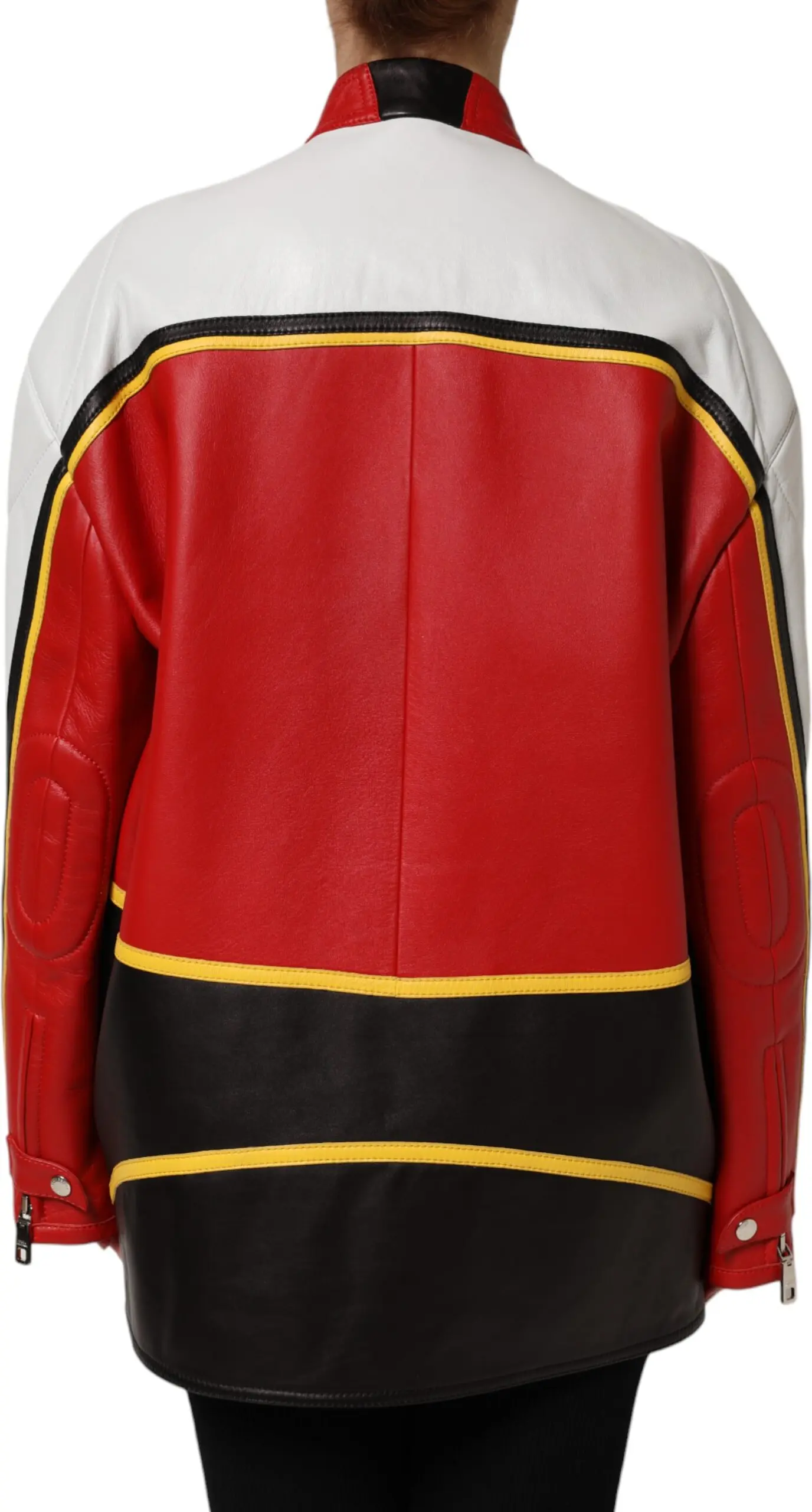 Oltin/ko'k rangli Charm Leather Mototsiklchi Kurtkasi Dolce & Gabbana