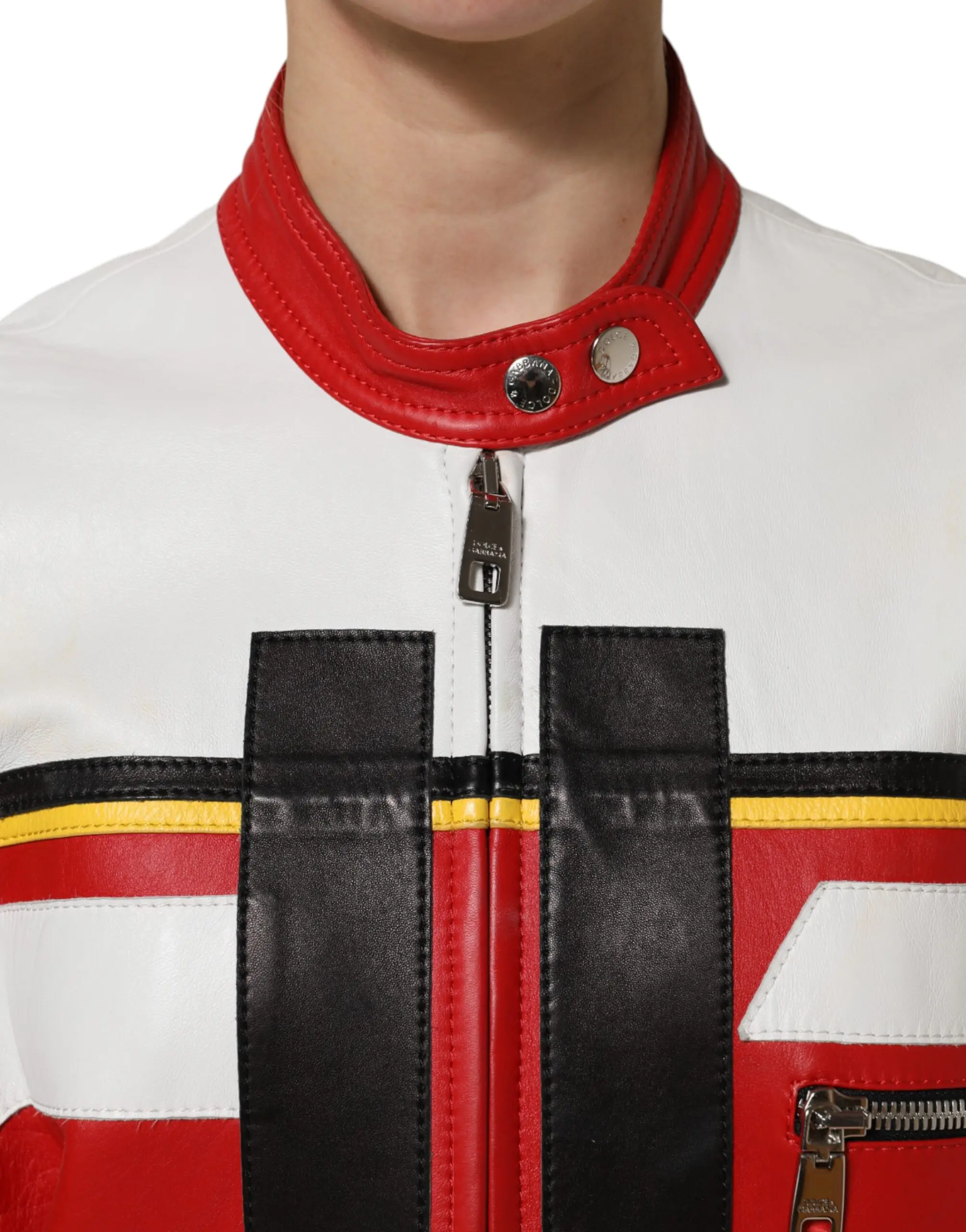 Oltin/ko'k rangli Charm Leather Mototsiklchi Kurtkasi Dolce & Gabbana