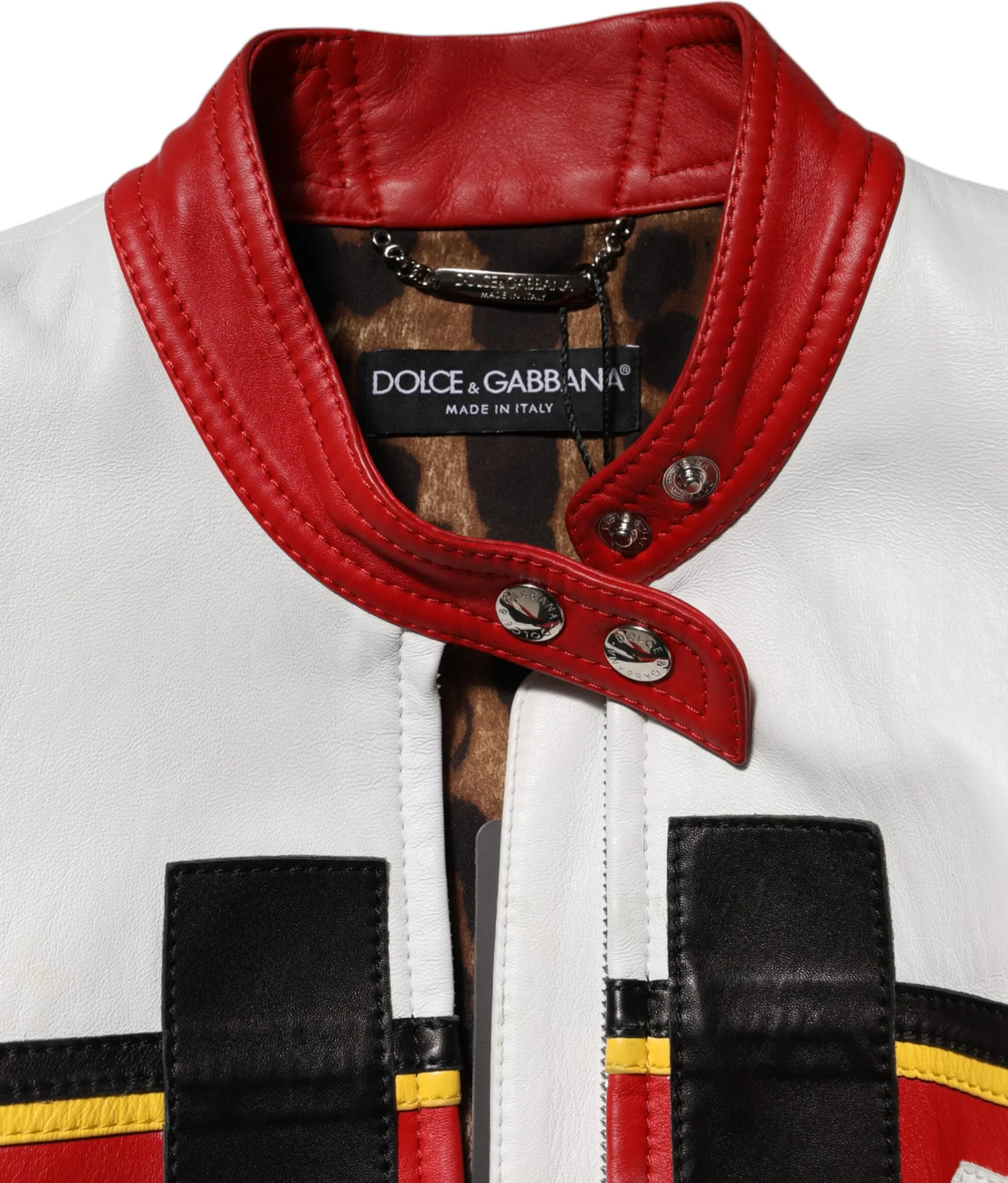 Oltin/ko'k rangli Charm Leather Mototsiklchi Kurtkasi Dolce & Gabbana