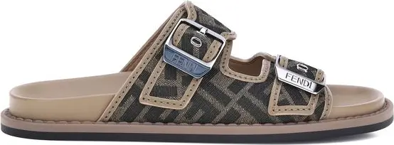 Fendi Brown Calf Leather Flat Sandals