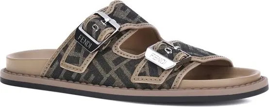 Fendi Brown Calf Leather Flat Sandals