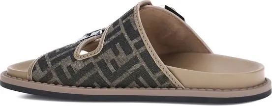 Fendi Brown Calf Leather Flat Sandals