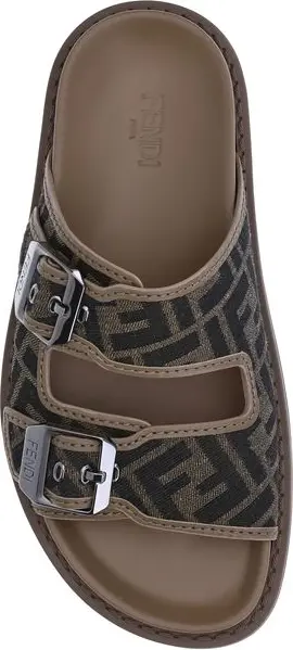 Fendi Brown Calf Leather Flat Sandals