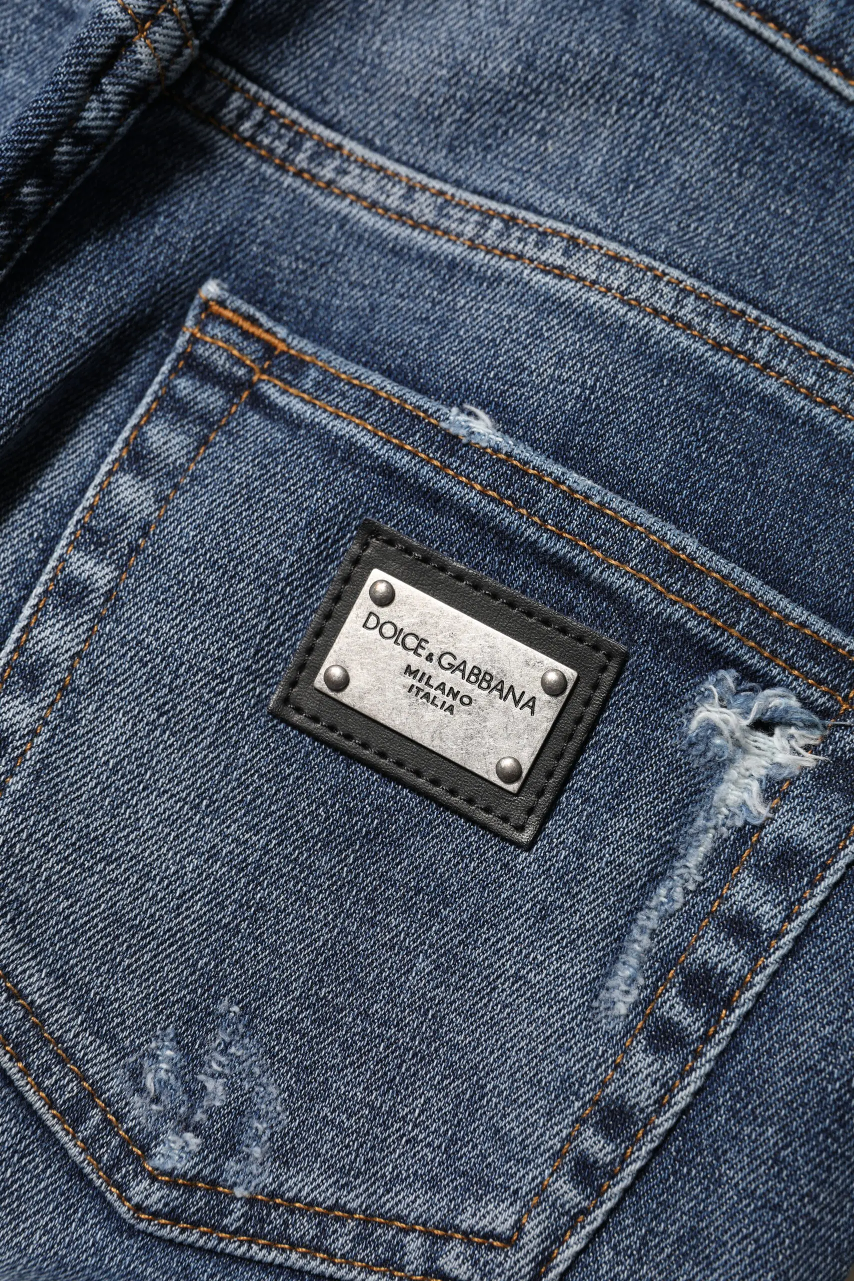 Dolce & Gabbana'dan Moviy Yuvilgan Paxta Baland Bel Jinsilar