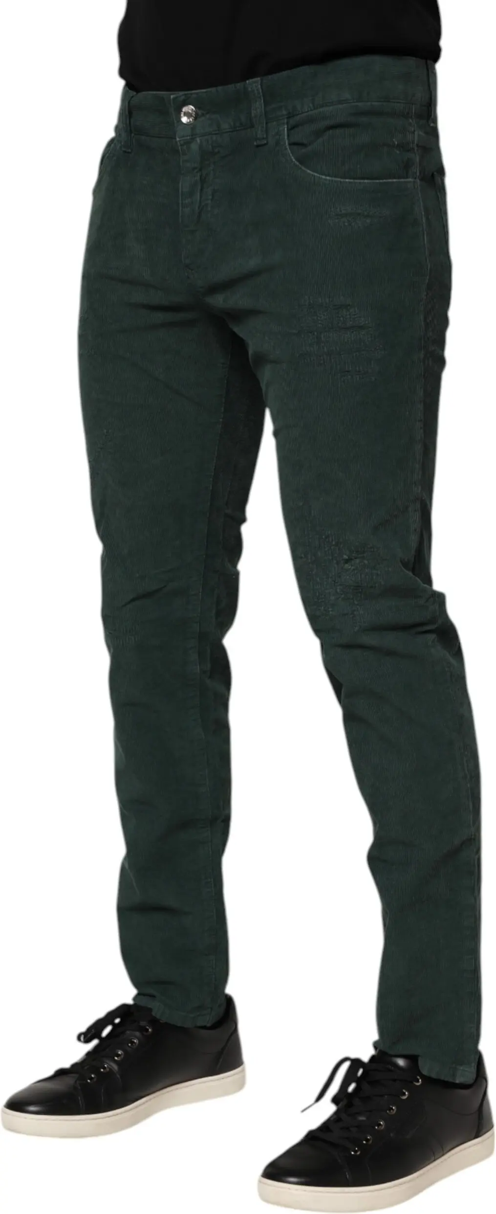Green Cotton Corduroy Skinny Pants