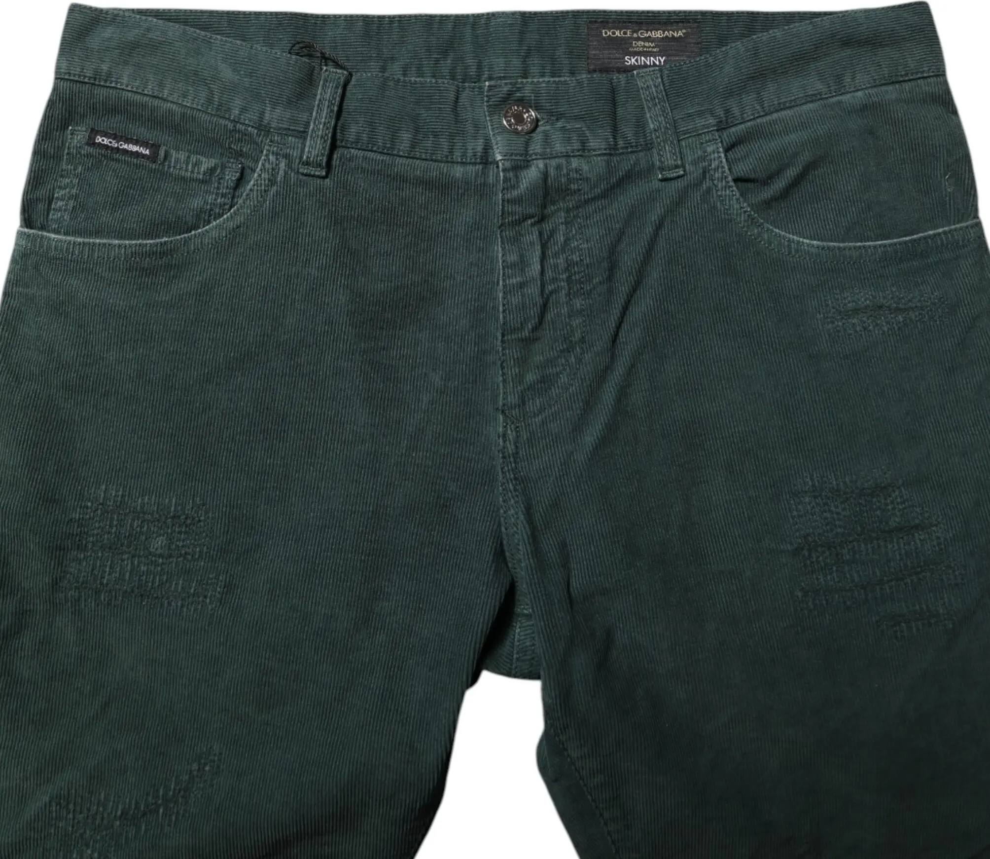 Green Cotton Corduroy Skinny Pants