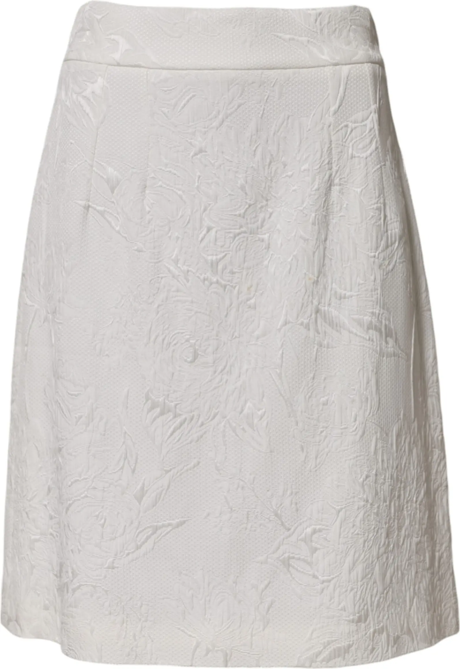 White Floral Brocade A-line High Waist Skirt