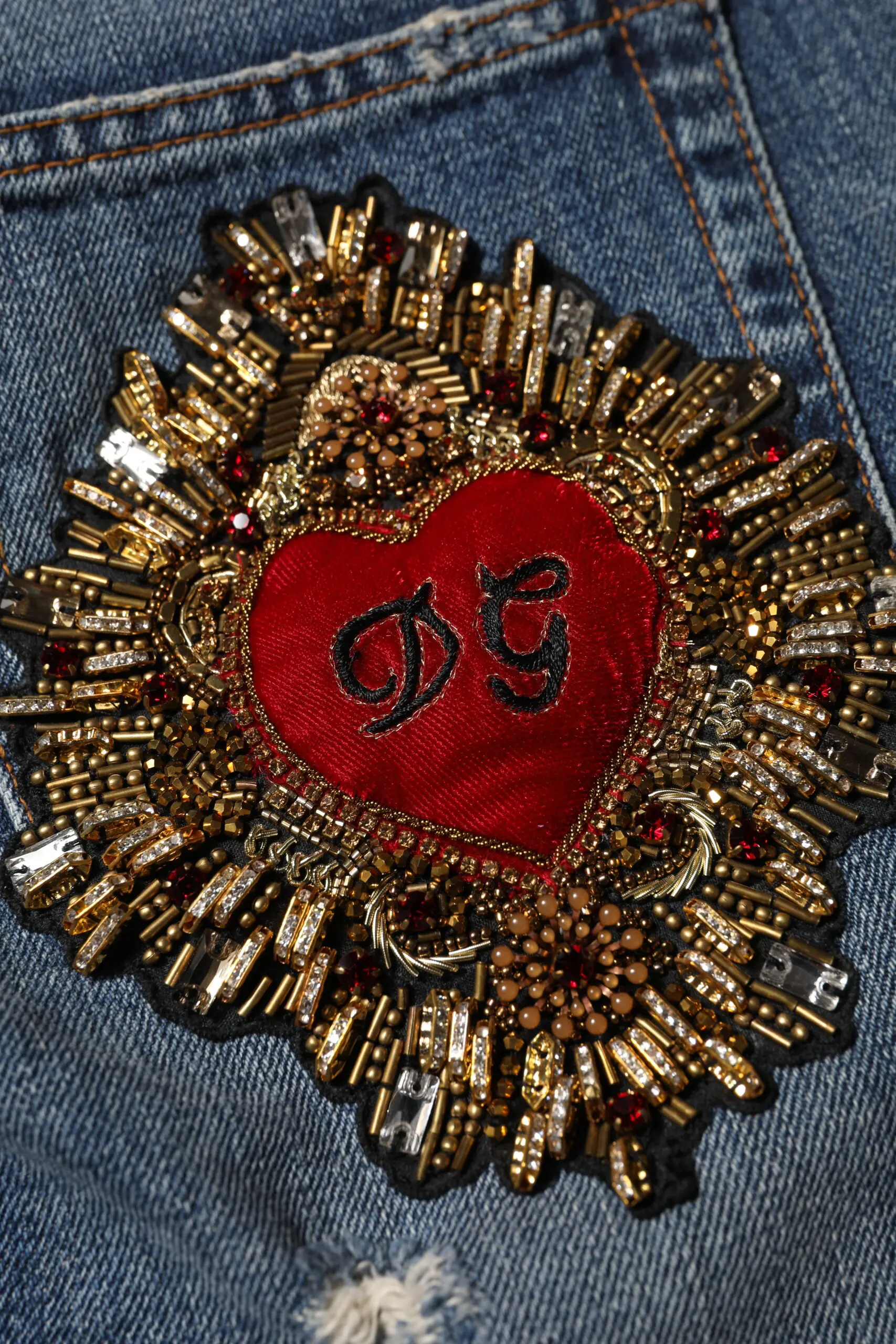 Dolce & Gabbana ko'k paxta boyfriend yirtiq jinslari