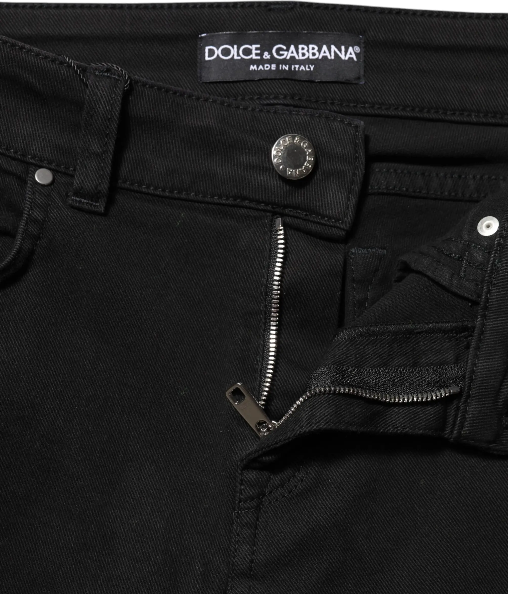 Dolce & Gabbana logosi bilan qora paxta jinsi shim