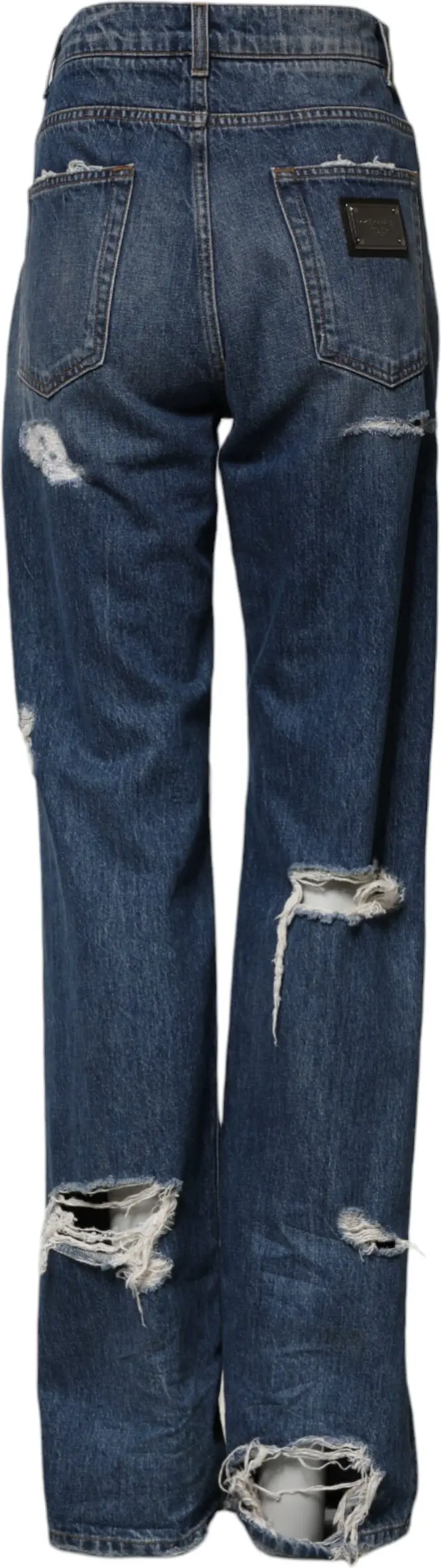 Blue Tattered Cotton Straight Denim Jeans by Dolce & Gabbana