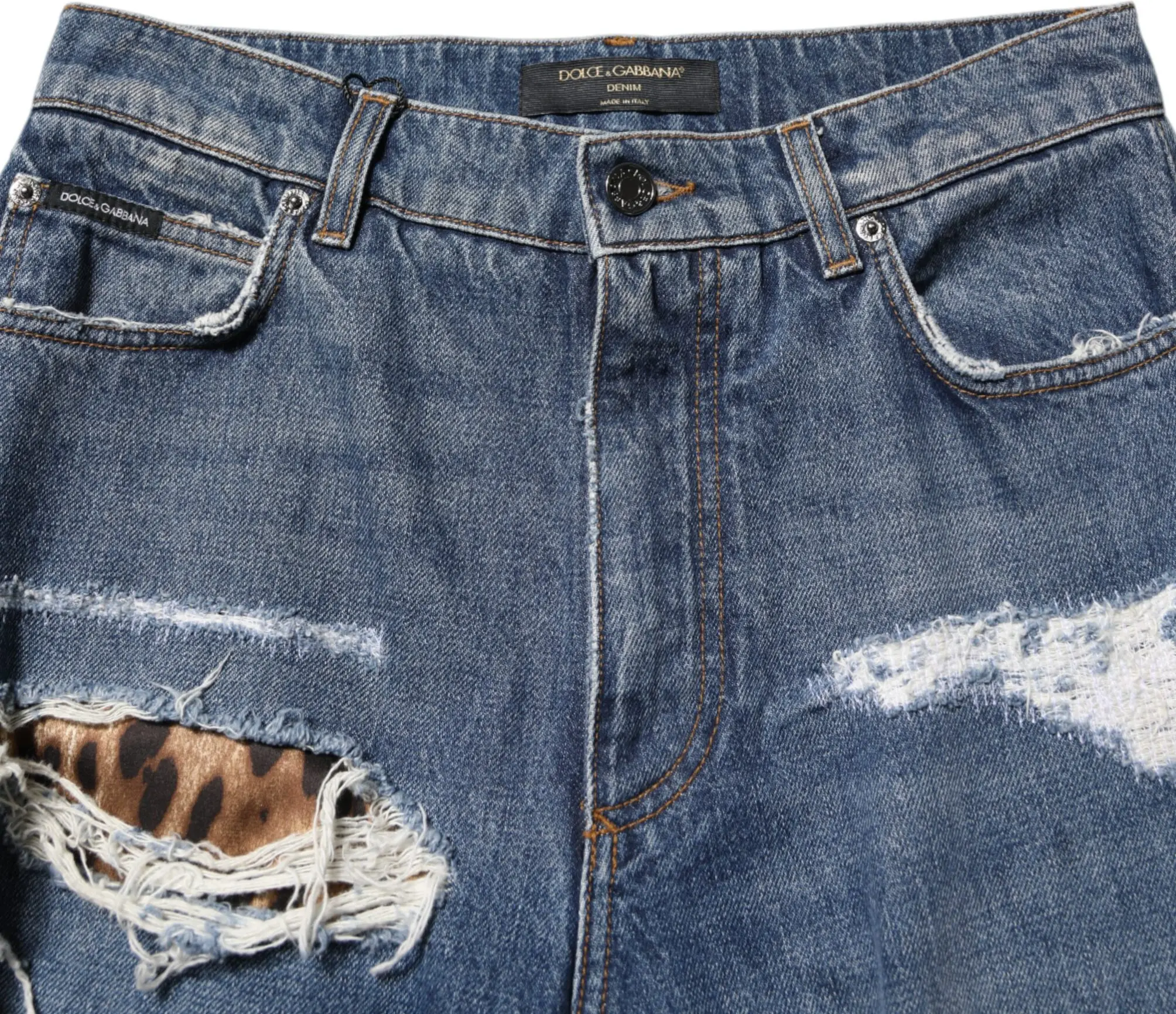Blue Tattered Cotton Straight Denim Jeans by Dolce & Gabbana