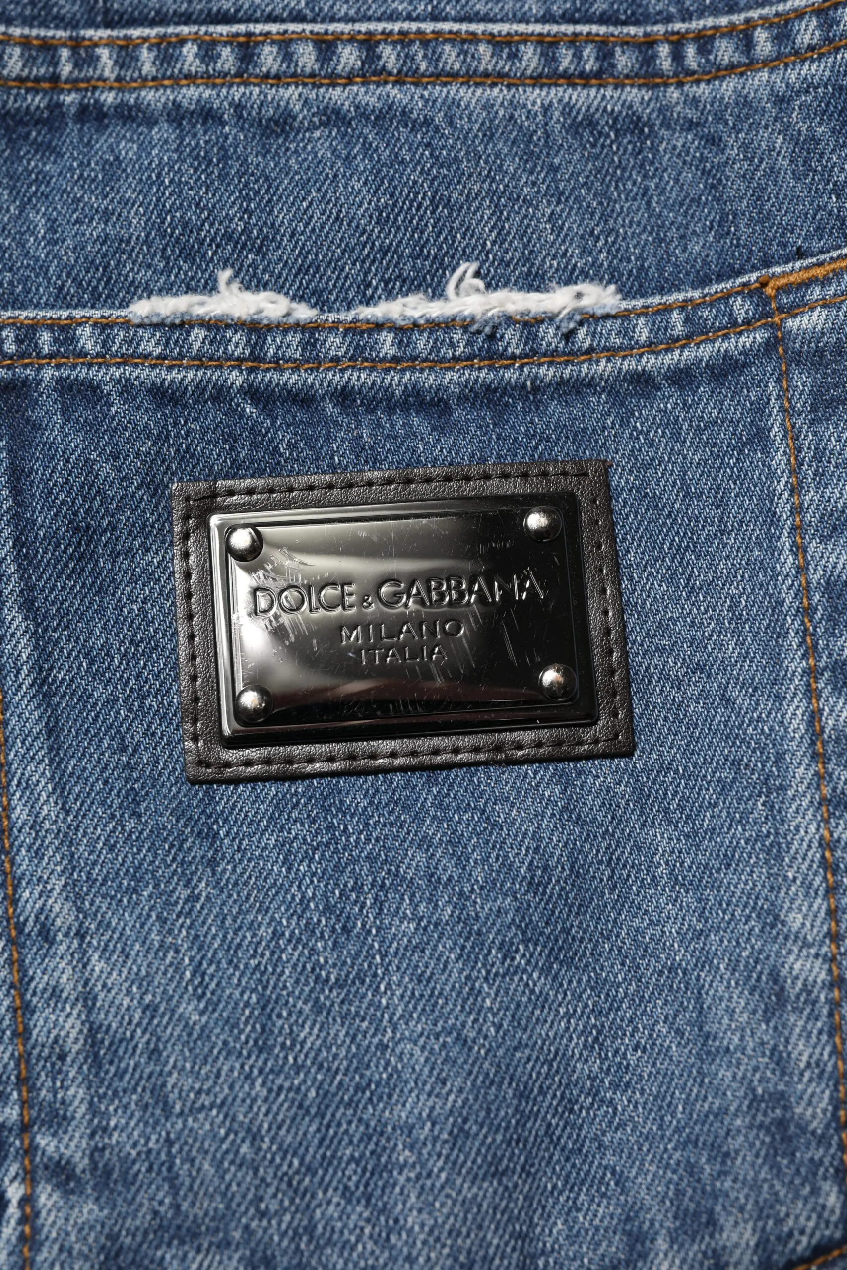 Blue Tattered Cotton Straight Denim Jeans by Dolce & Gabbana