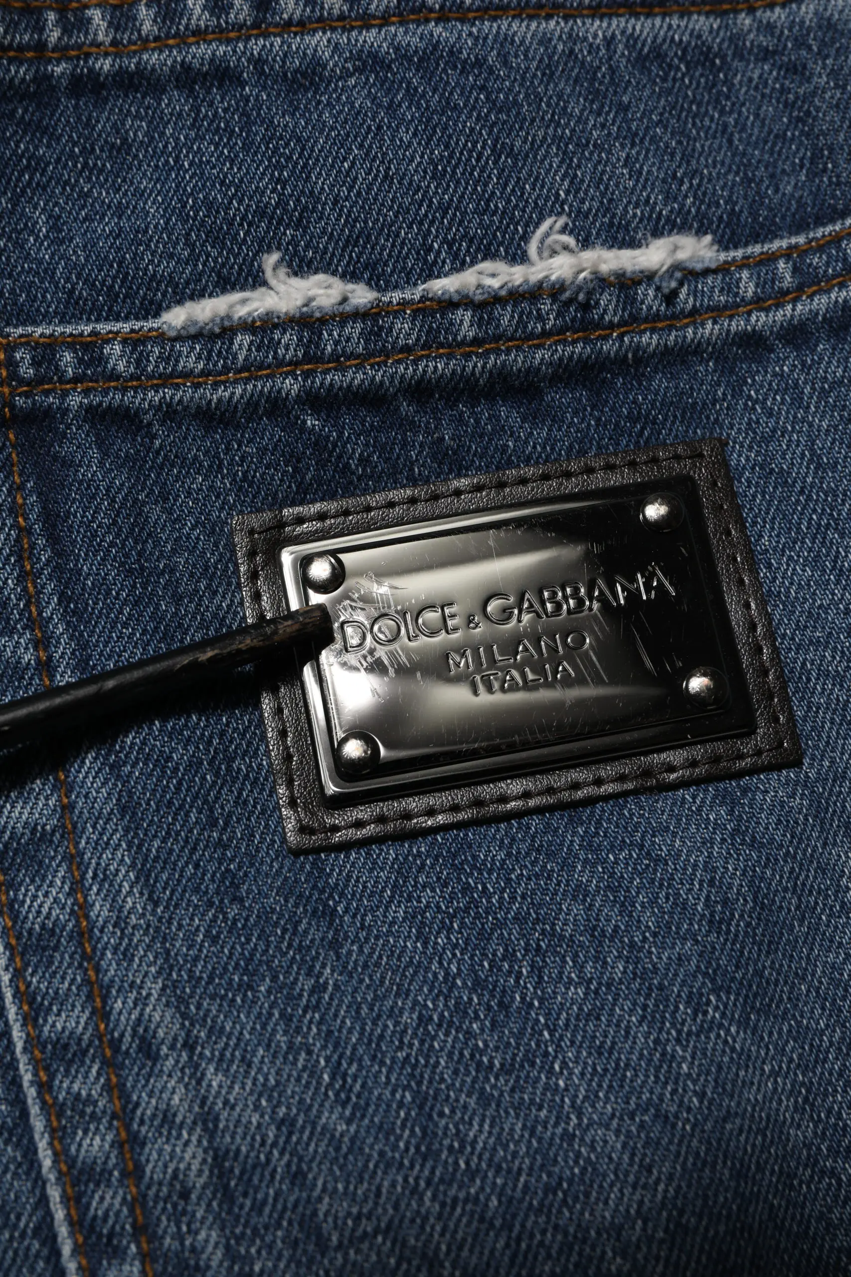 Blue Tattered Cotton Straight Denim Jeans by Dolce & Gabbana