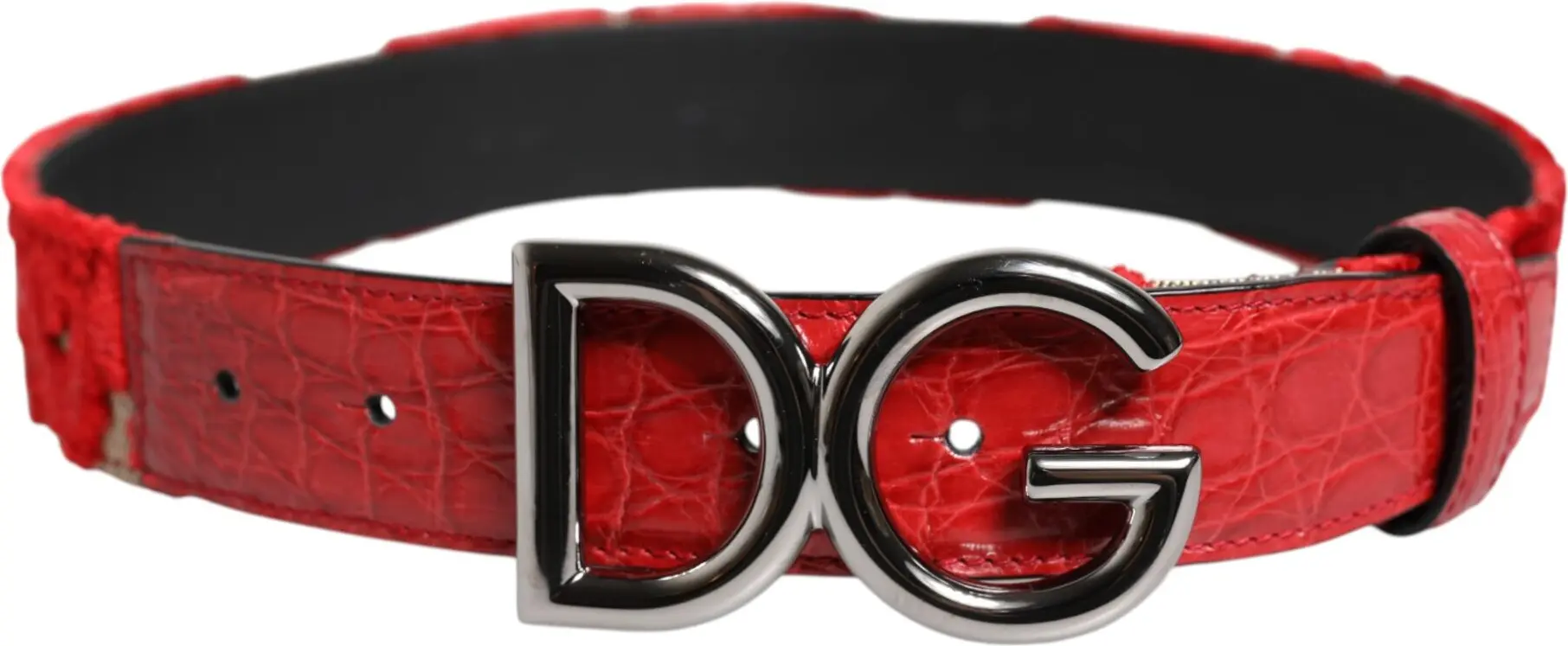 Bel Dolce & Gabbana Qizil Viskoza Kumush DG Logotip Metall Toka