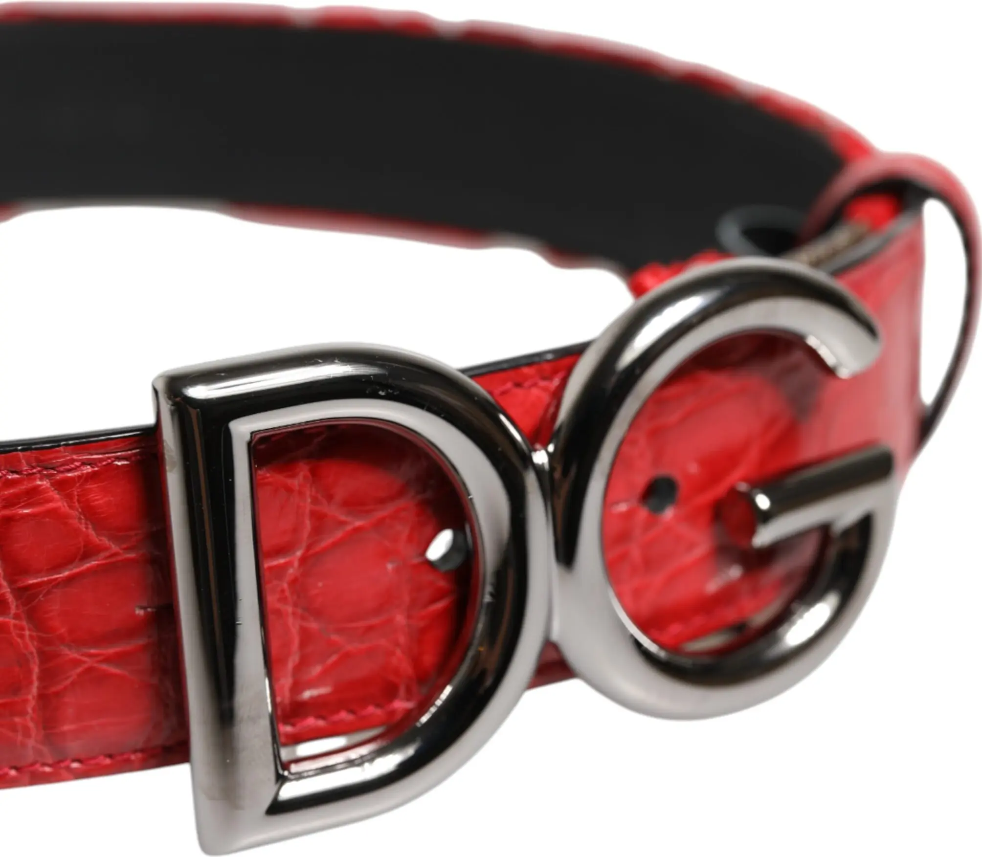 Bel Dolce & Gabbana Qizil Viskoza Kumush DG Logotip Metall Toka
