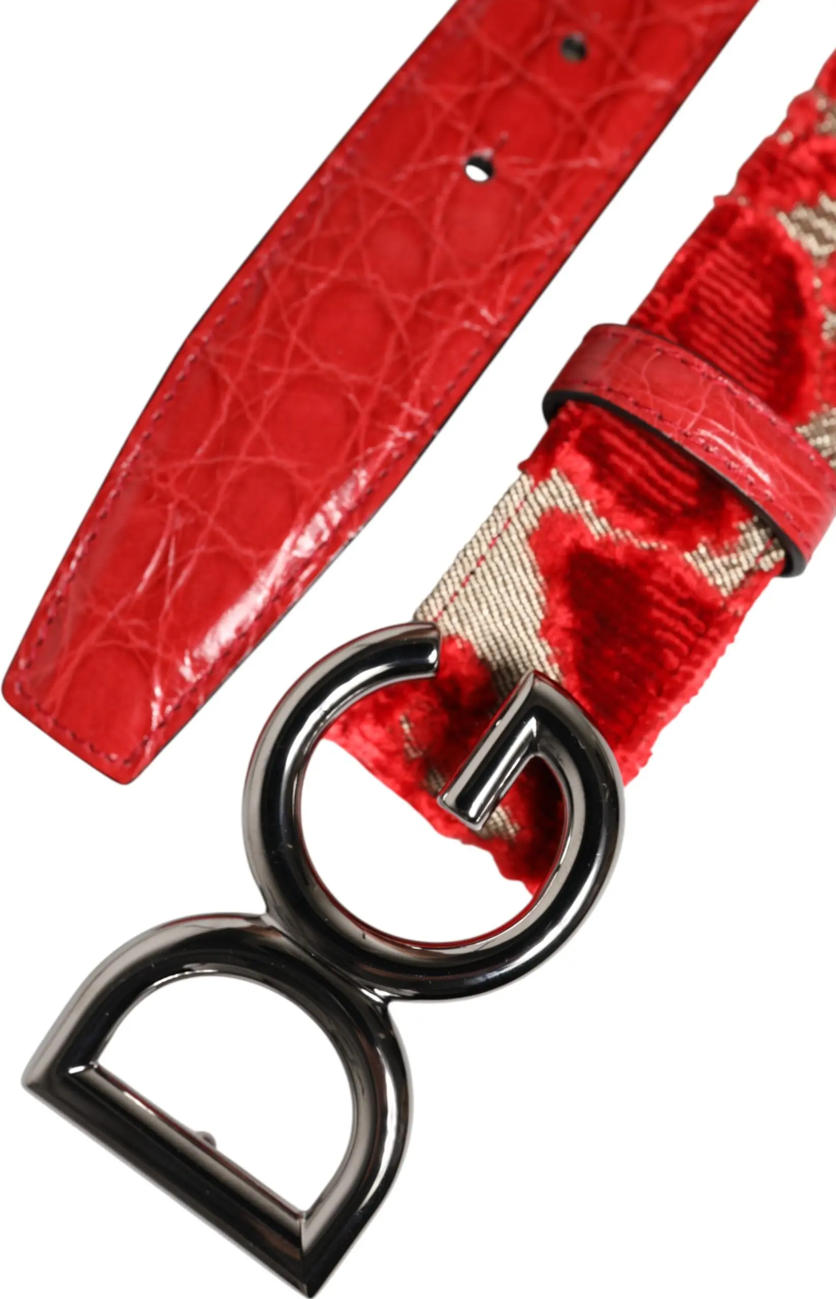 Bel Dolce & Gabbana Qizil Viskoza Kumush DG Logotip Metall Toka