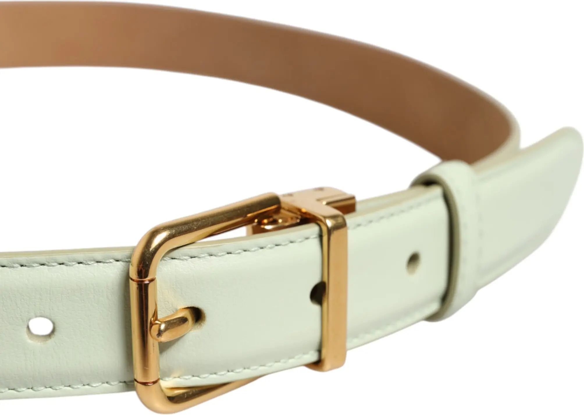 Dolce & Gabbana Light Green Leather Gold Metal Buckle Belt