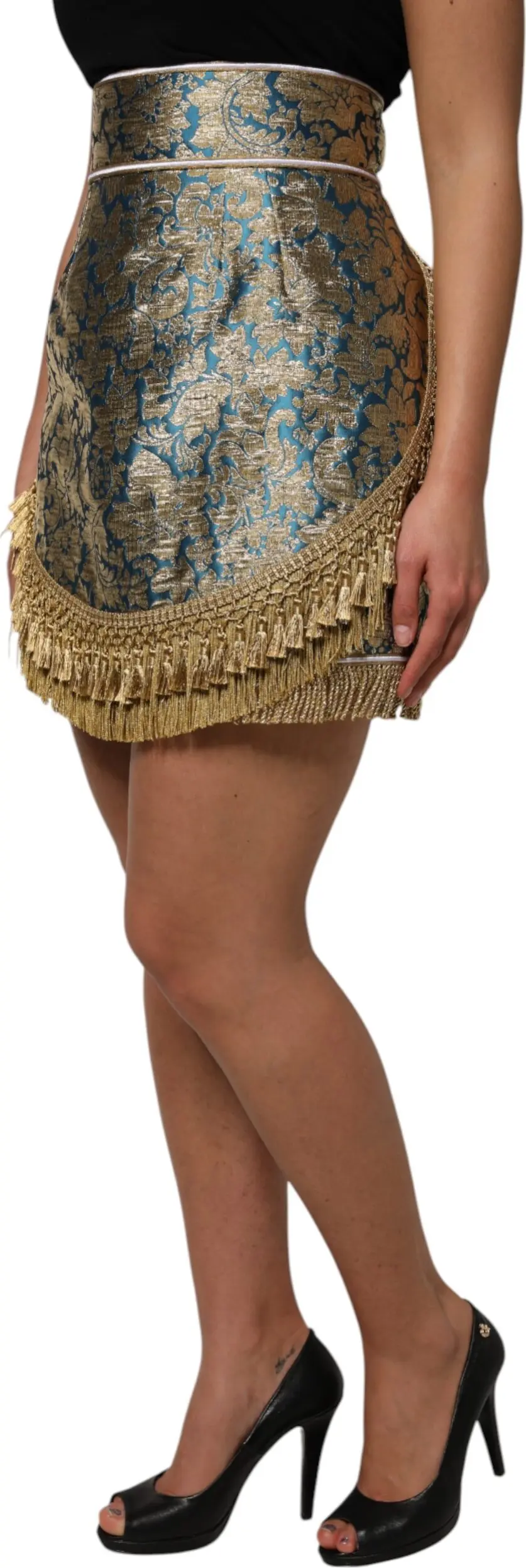 Короткая юбка с цветочным жаккардовым узором и кисточками от Dolce & Gabbana