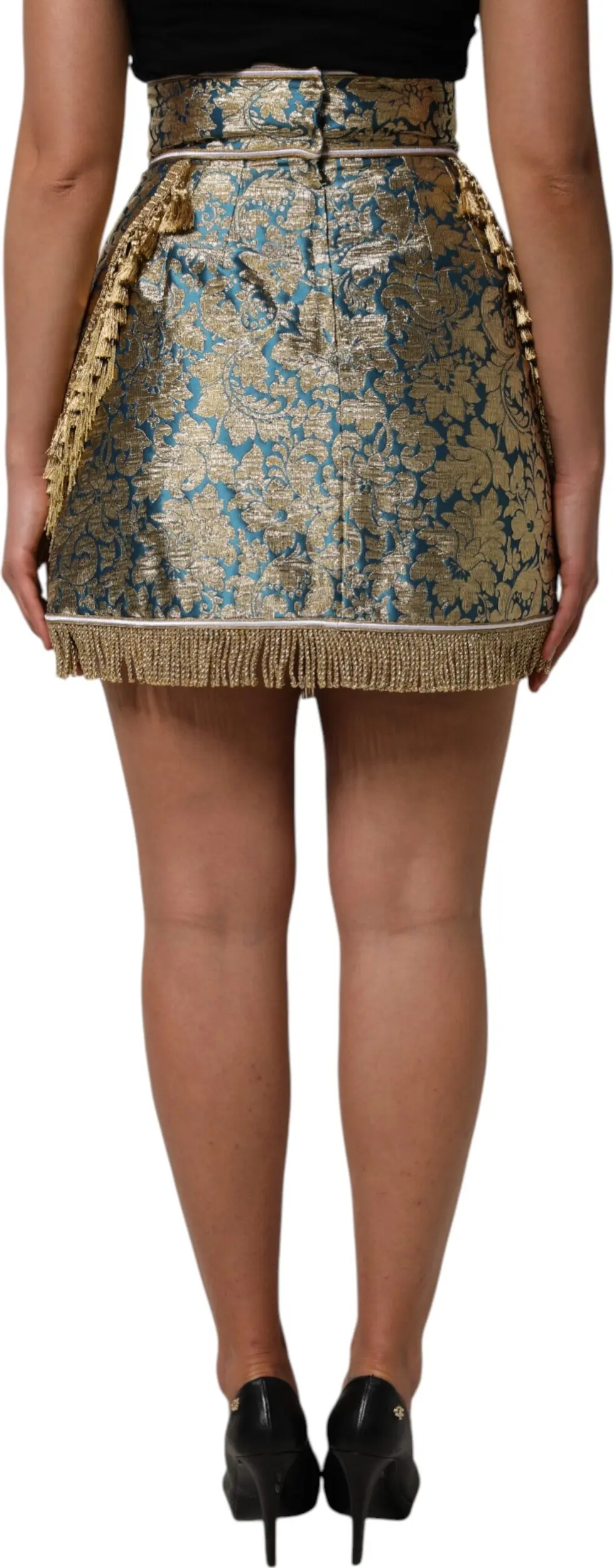 Короткая юбка с цветочным жаккардовым узором и кисточками от Dolce & Gabbana