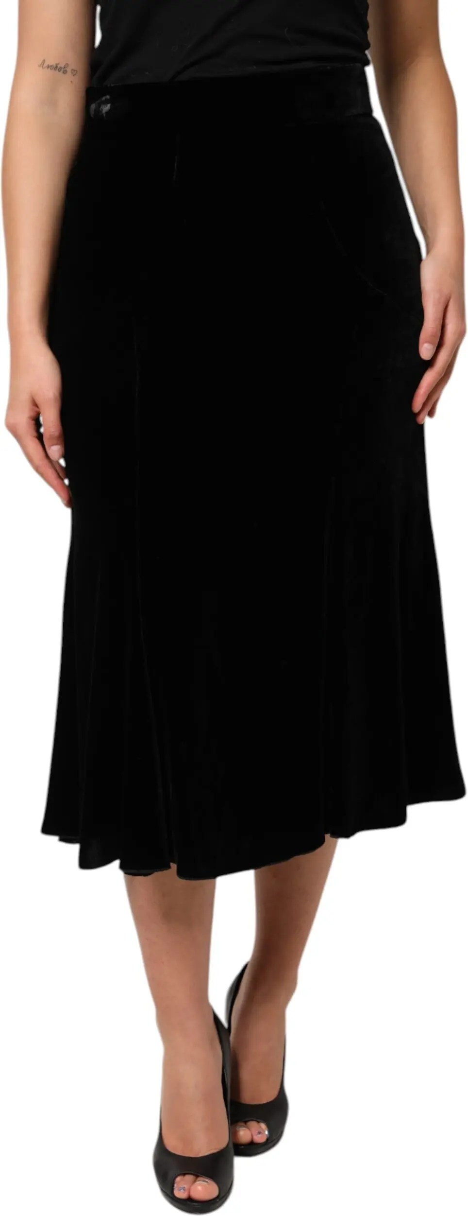 Dolce & Gabbana Black High Waist Fit Flared Midi Skirt