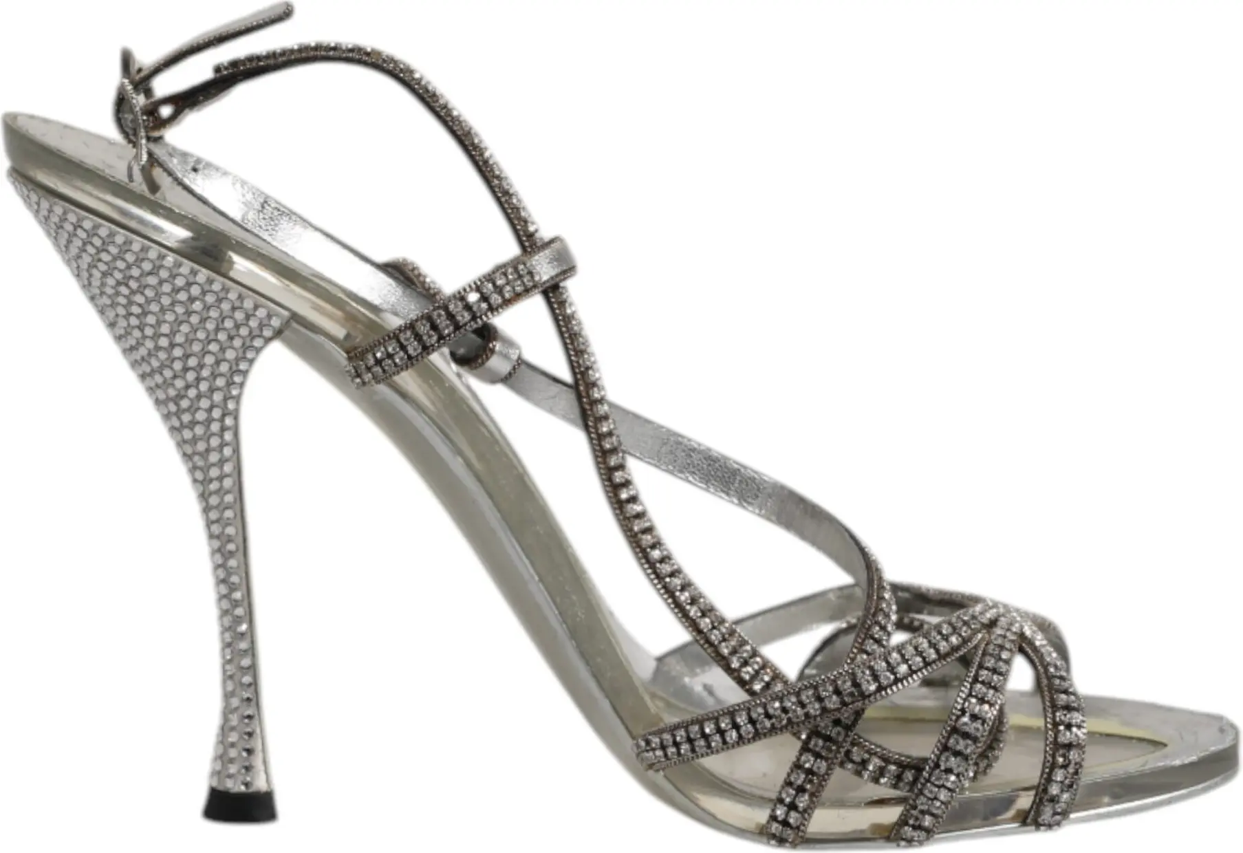 Silver Strass Ankle Strap Heels Sandals Shoes Dolce & Gabbana