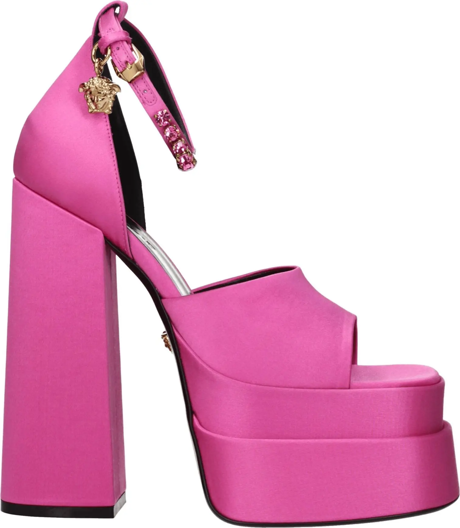 Розовые атласные босоножки на платформе Versace