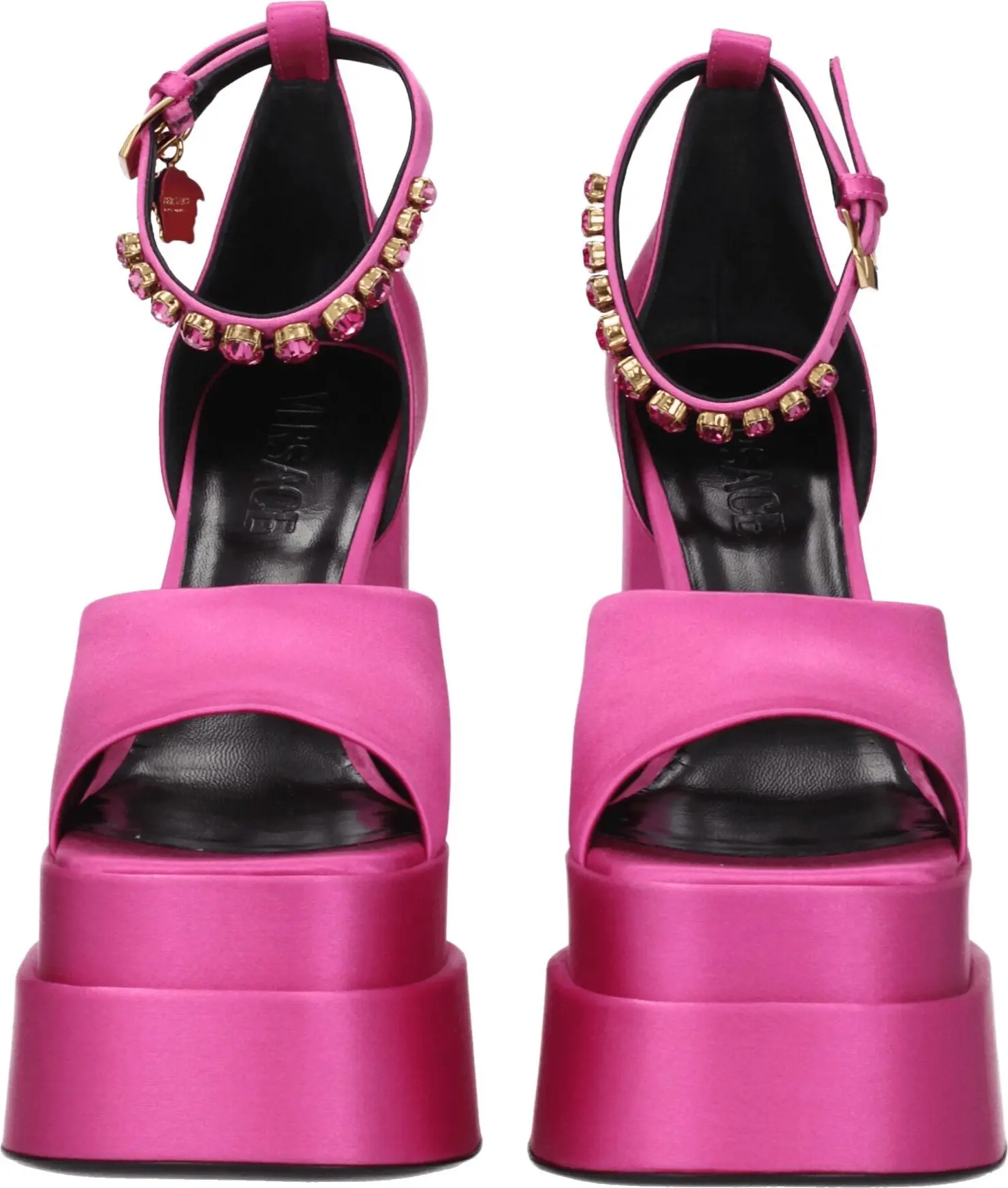 Розовые атласные босоножки на платформе Versace