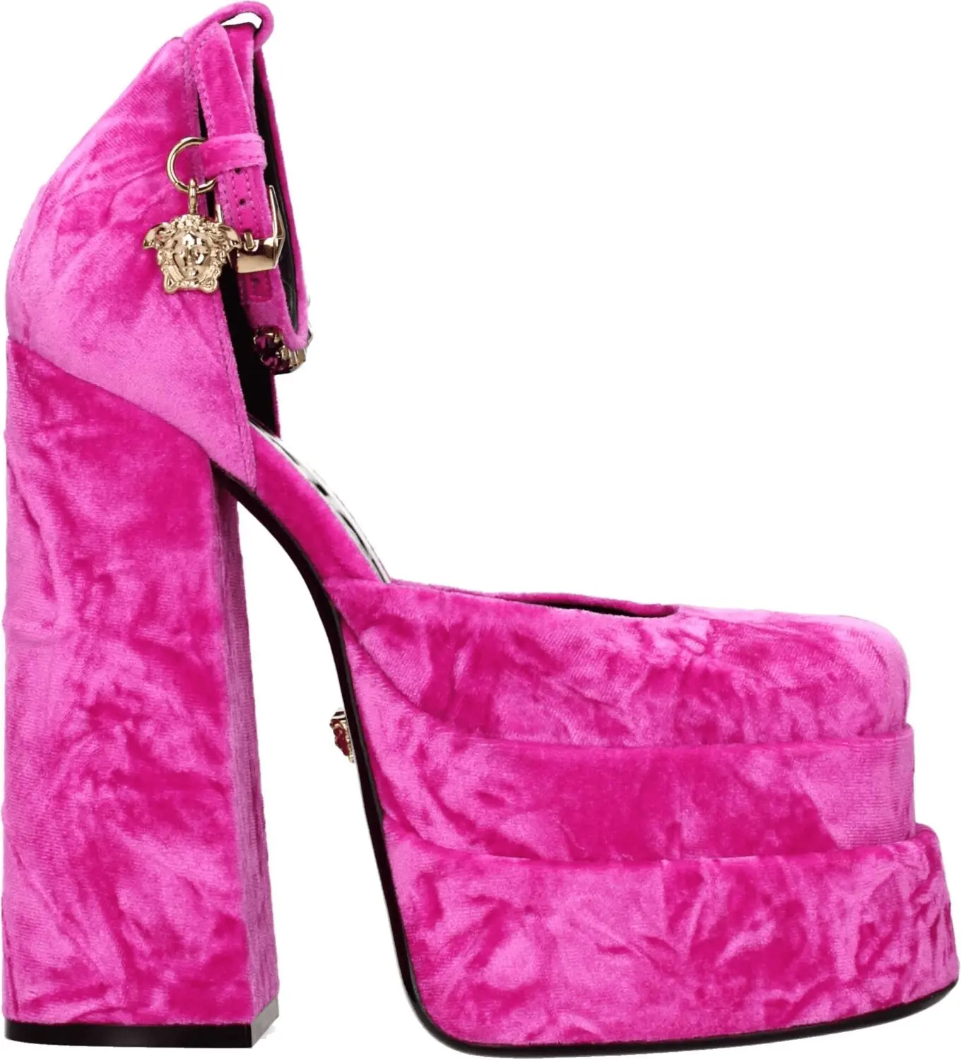 Босоножки Versace на платформе из розового бархата