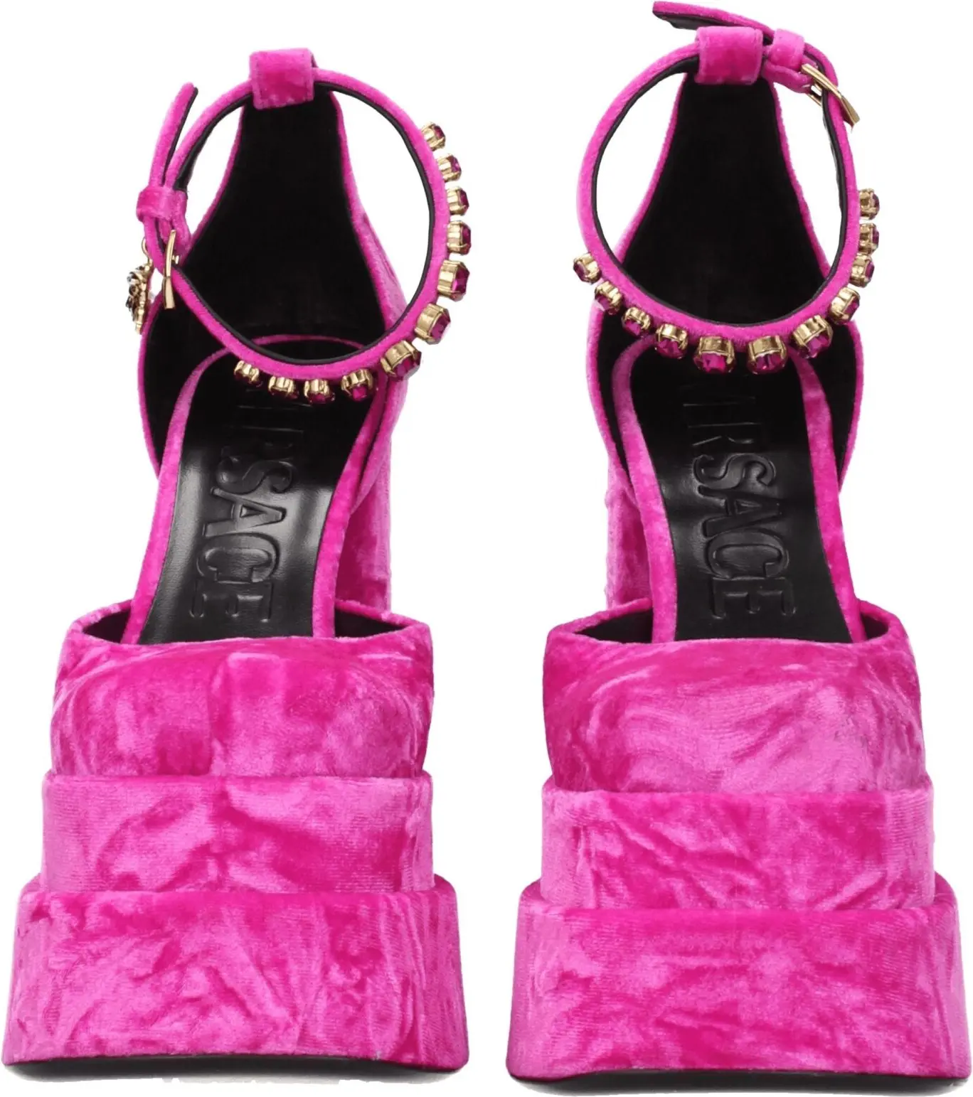 Босоножки Versace на платформе из розового бархата