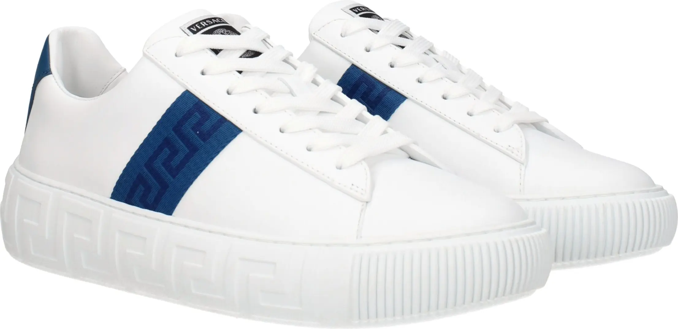 White Leather Low Top Sneakers Versace