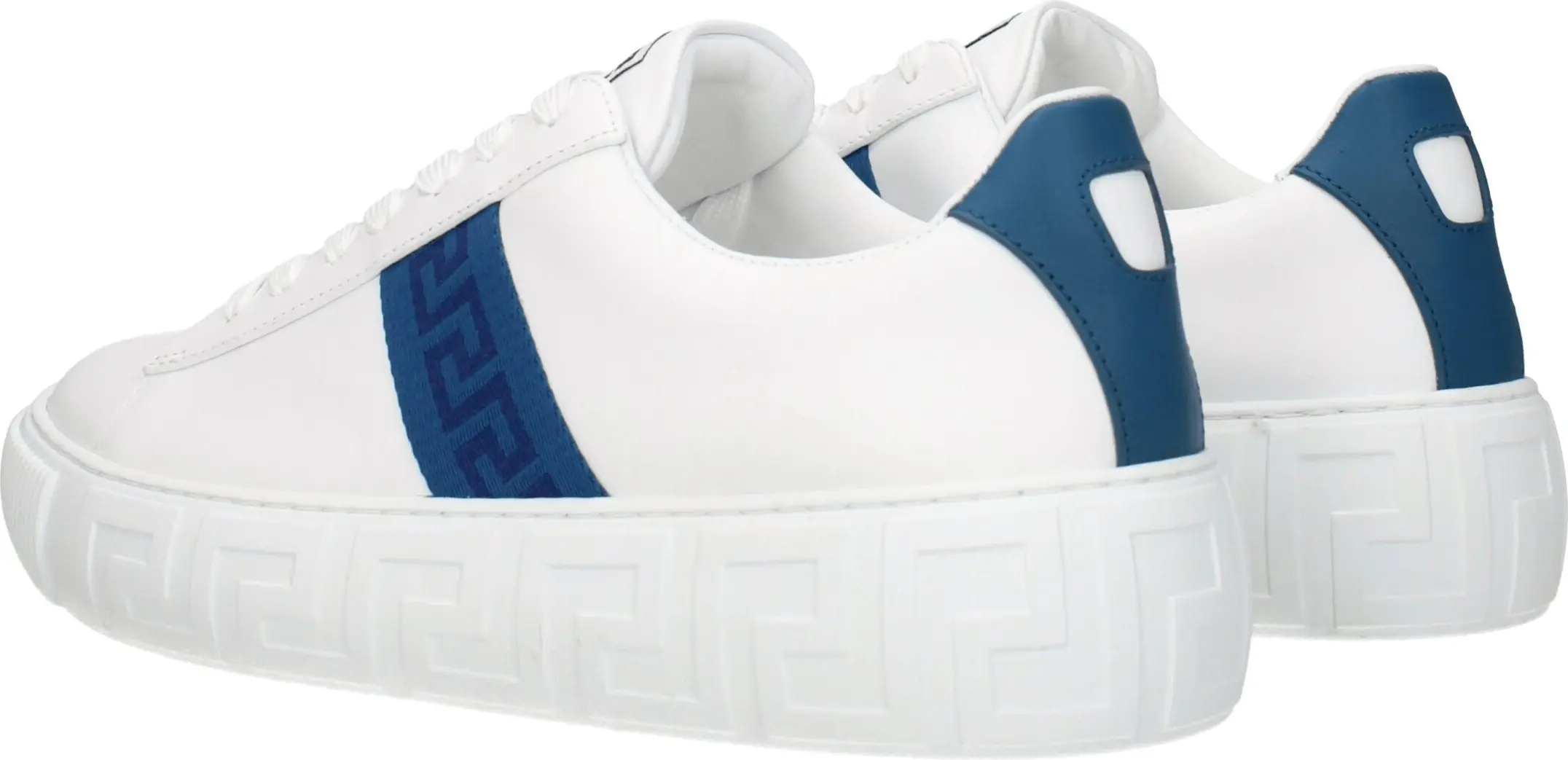 White Leather Low Top Sneakers Versace