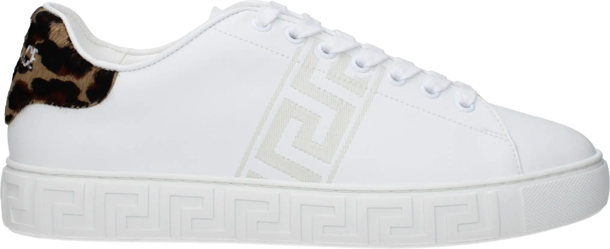White Leather Low Top Sneakers Versace