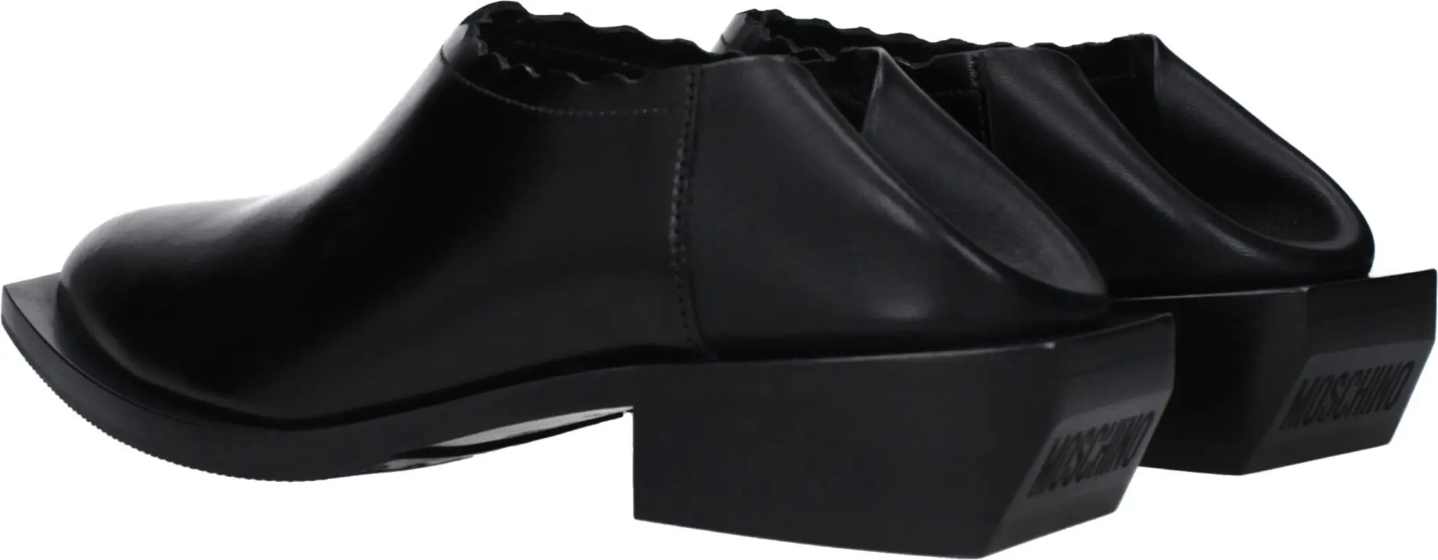 Black Leather Mules Moschino